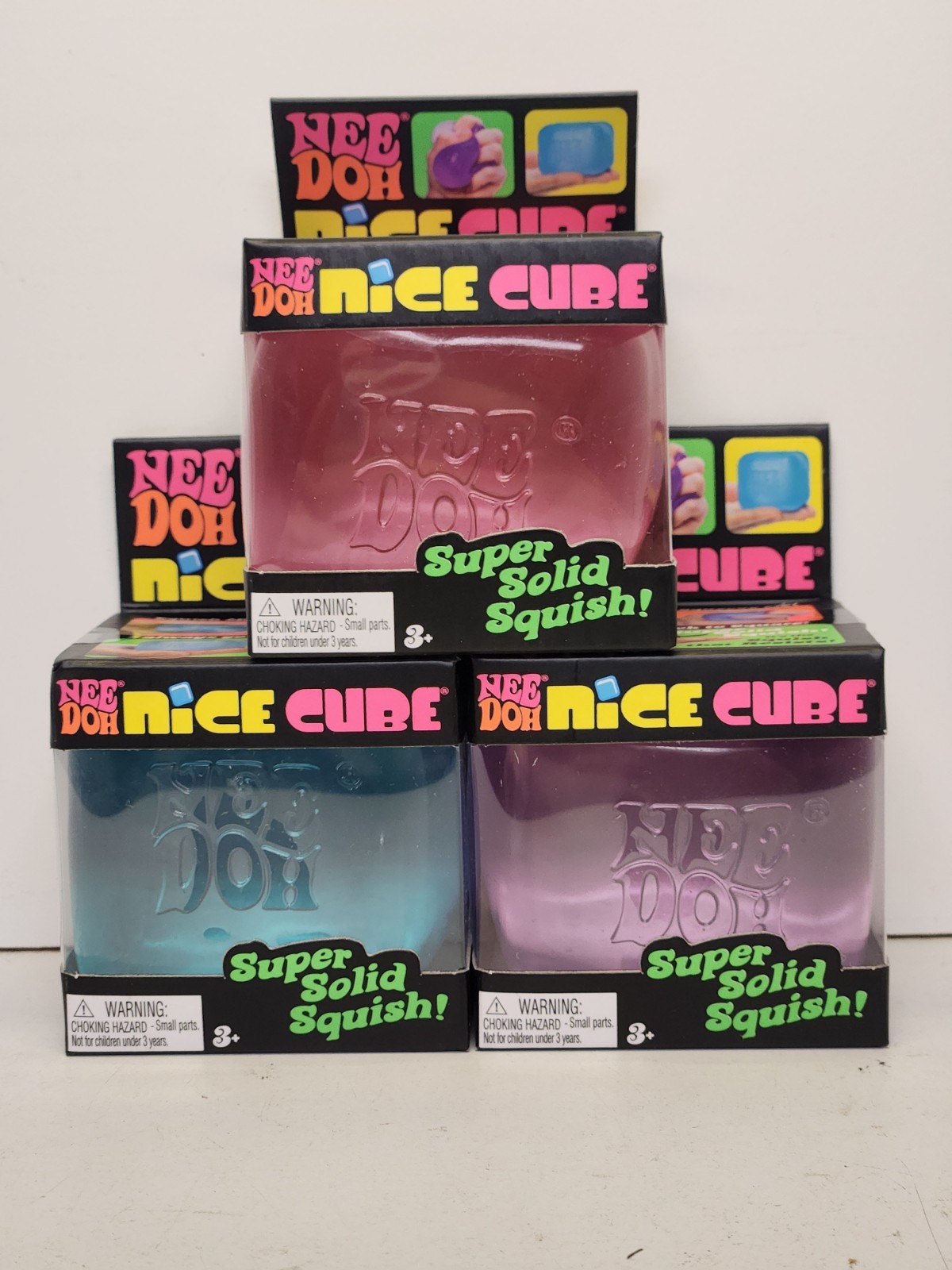 NeeDoh Nice Cube Super Solid Squish Purple,Pink,& Blue Lot Of 3 (FREE SHIPPING)