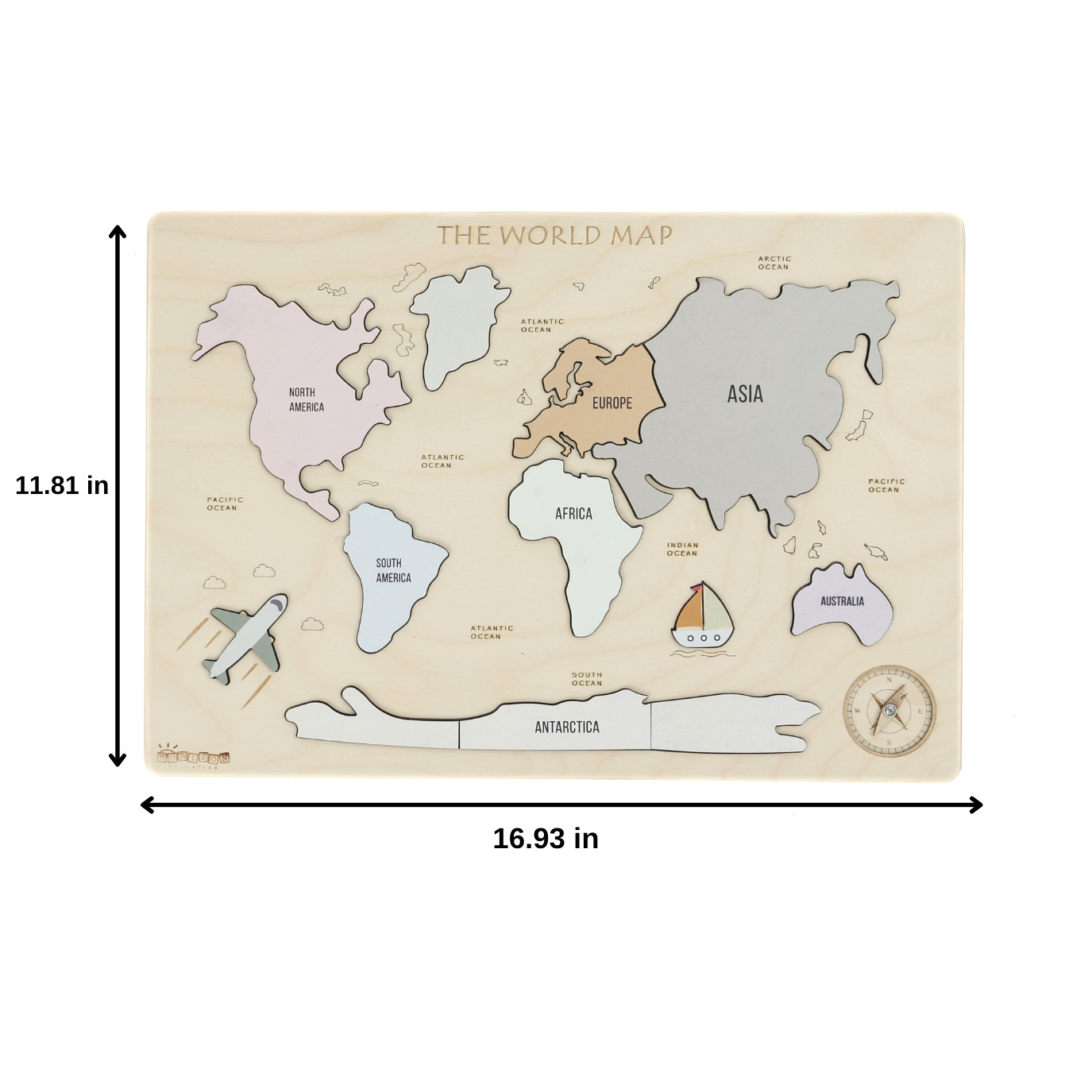 World Map Montessori Wooden World Puzzle for Kids (Ages 3+) – Educational Map