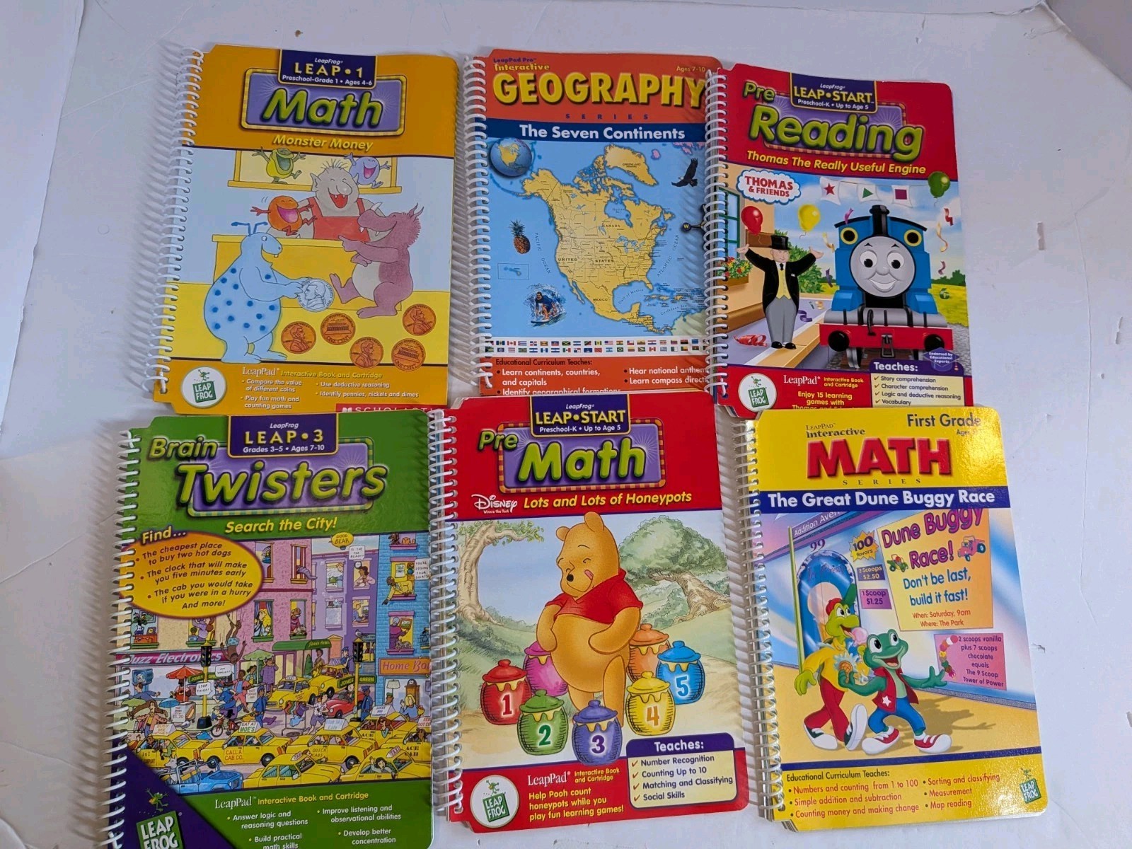 16 Leap Frog Leappad Book & Cartridge Lot & Storage Case Math Dinosaurs Scooby+