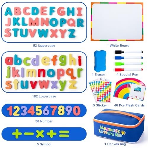 Magnetic Alphabet Letters Kit – 310 Pcs with Board & Organizer Bag, Educational