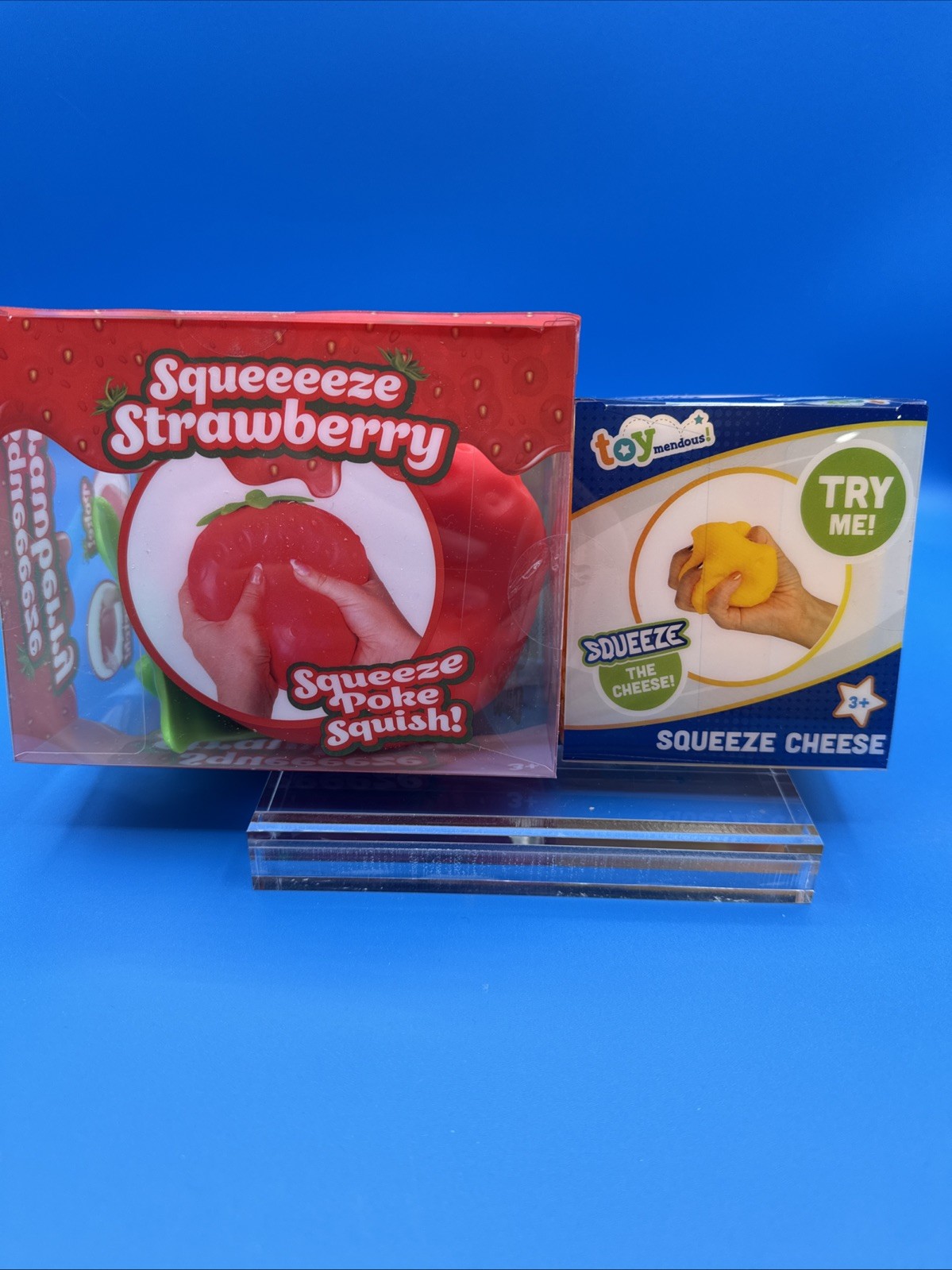 Lot of 2 Sunny Days & Toy-Mendous Squeeze Squishy Strawberry & Cheese New 2026