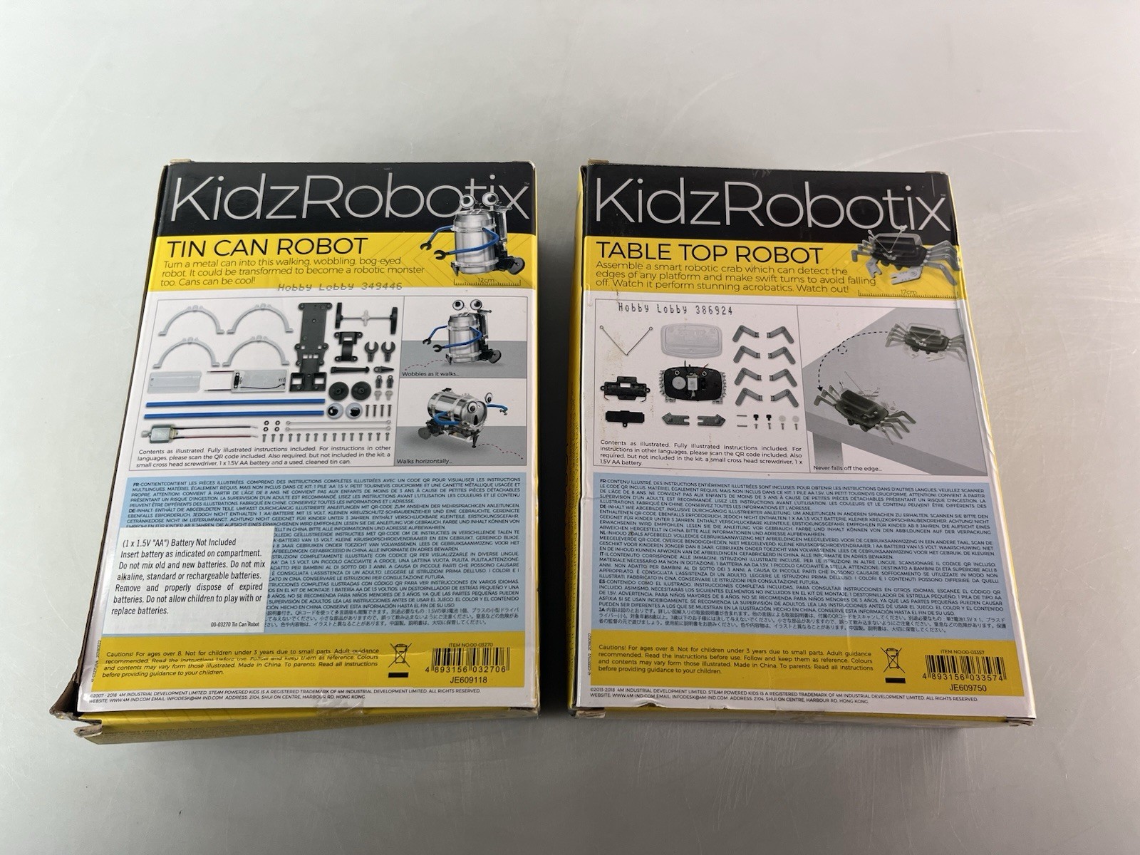 Lot of 2 New Kidz Robotix Tin Can & Table Top Robots- 4M STEM Toy Project