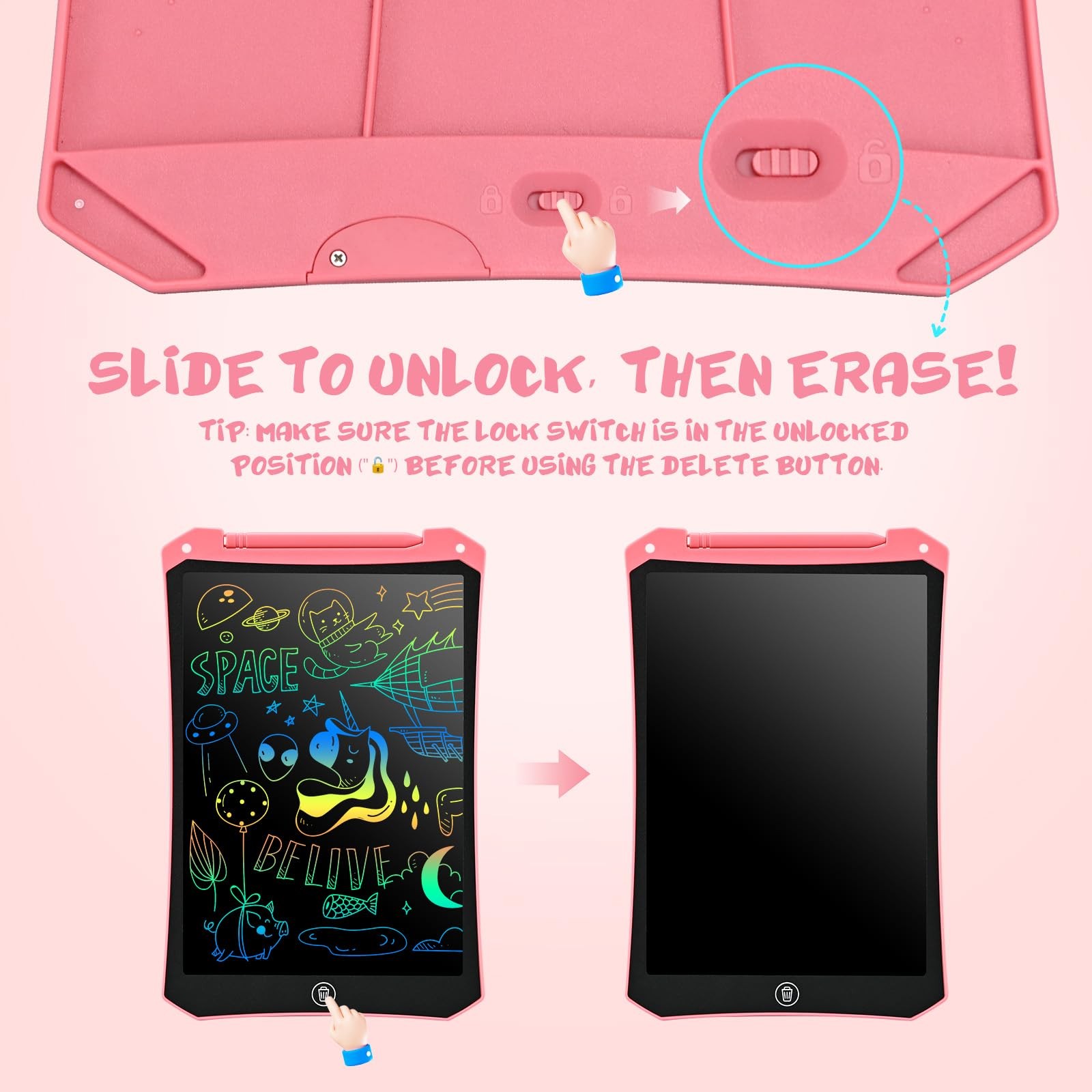 EooCoo Toddler Toys, LCD Writing Tablet for Kids 2 Pack, 8.5”Pink&Blue