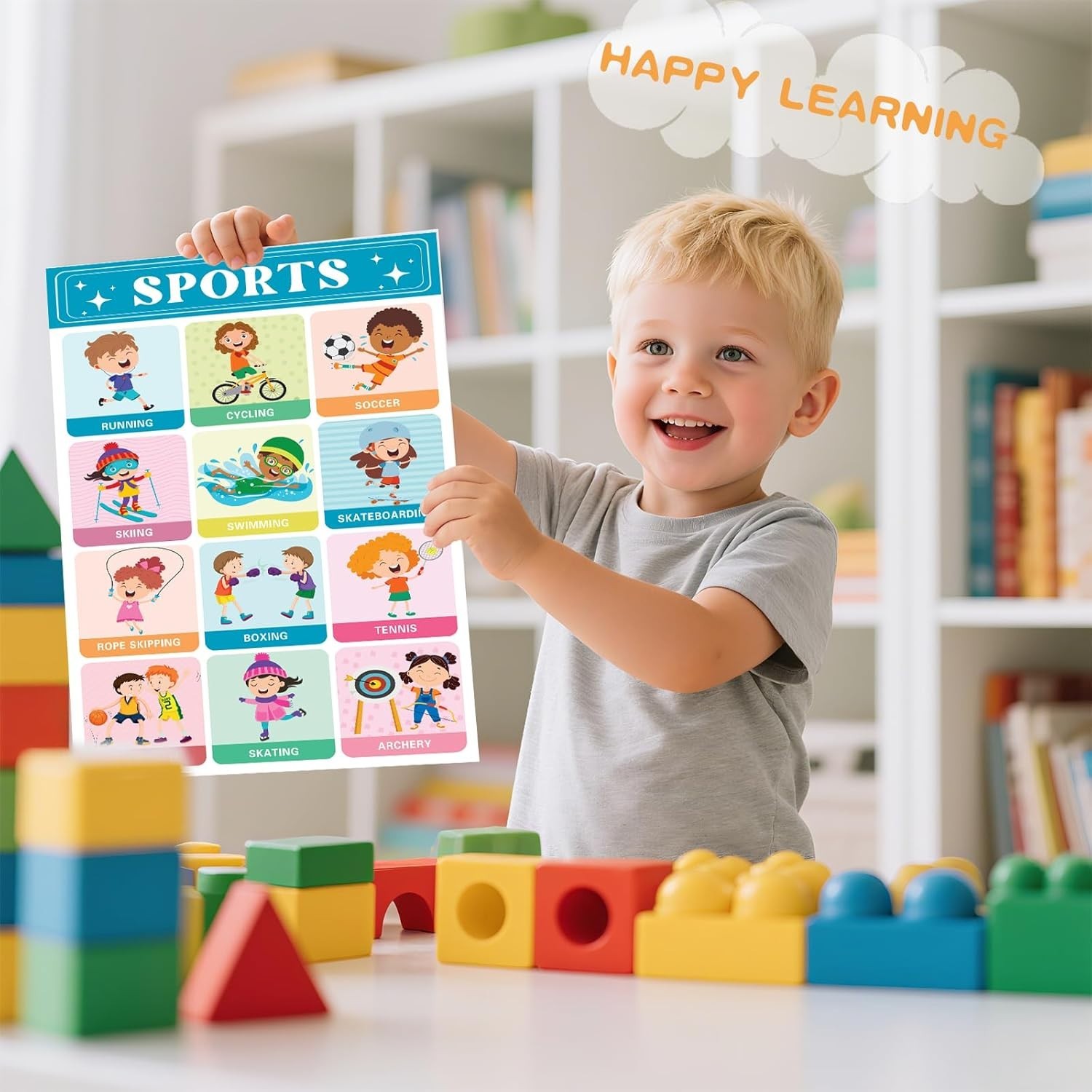 20 Vibrant Laminated Educational Posters for Toddlers 1-3 – Interactive Learning