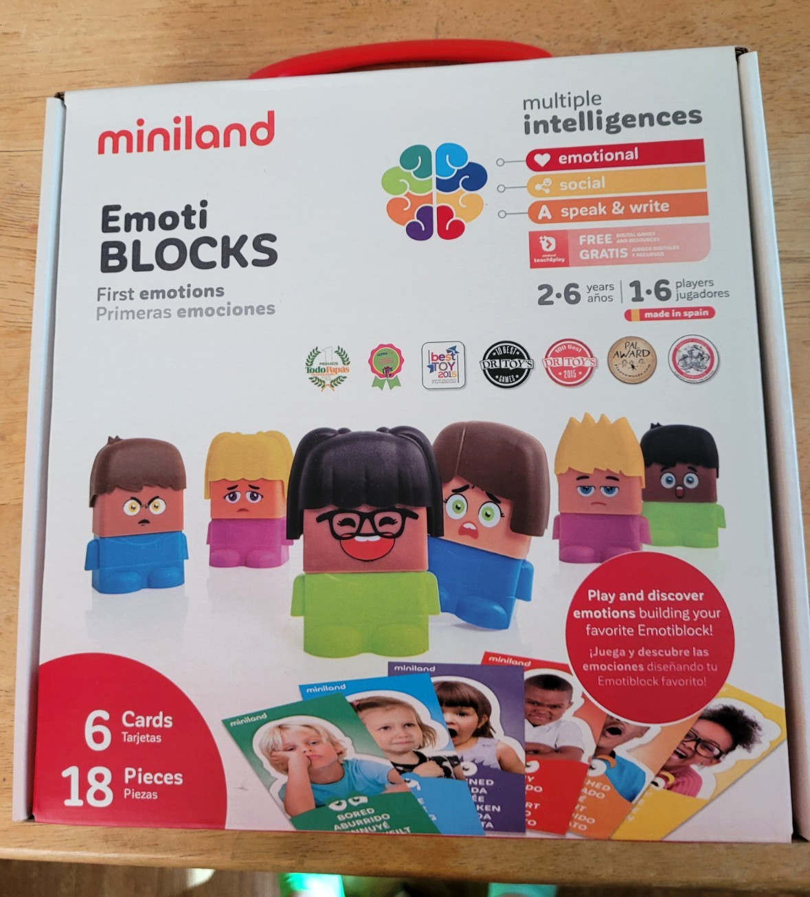 Miniland Emoti Blocks 1st Emotions 18 pc 6 Cards 2-6 yrs old NIB