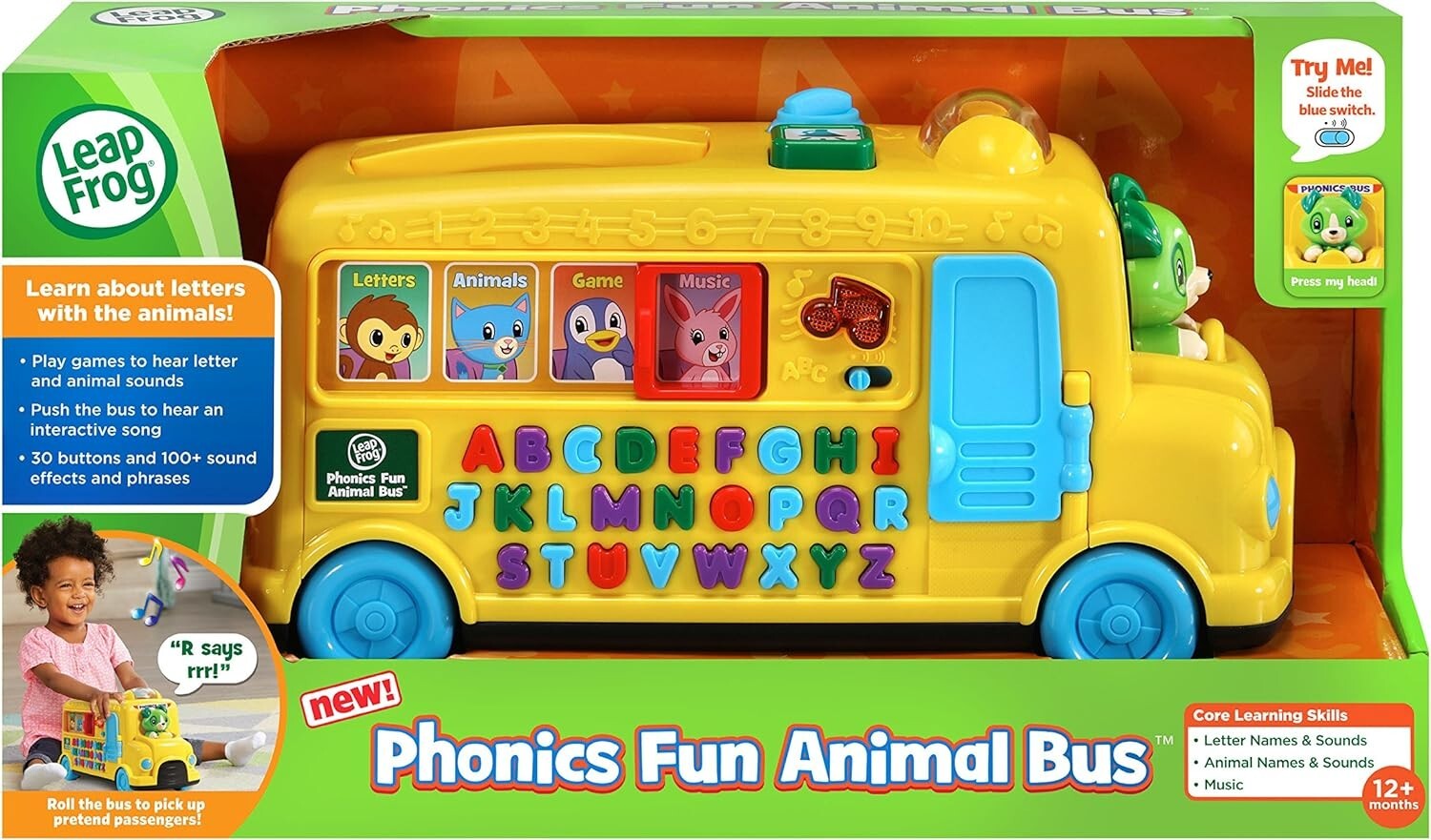 LeapFrog Phonics Fun Animal Bus Letter Animal Names Music Sounds School Bus