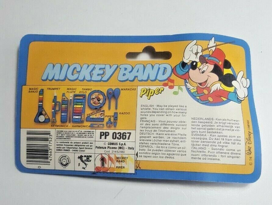 BONTEMPI DISNEY VTG MICKEY BAND PIPER WHISTLE SET MISP SEALED ITALY MADE