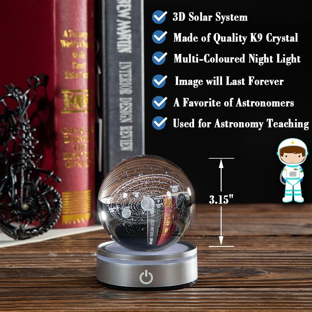 3D Solar System Crystal Ball Model Gift Space Astronomy Gift Planets Multicolor