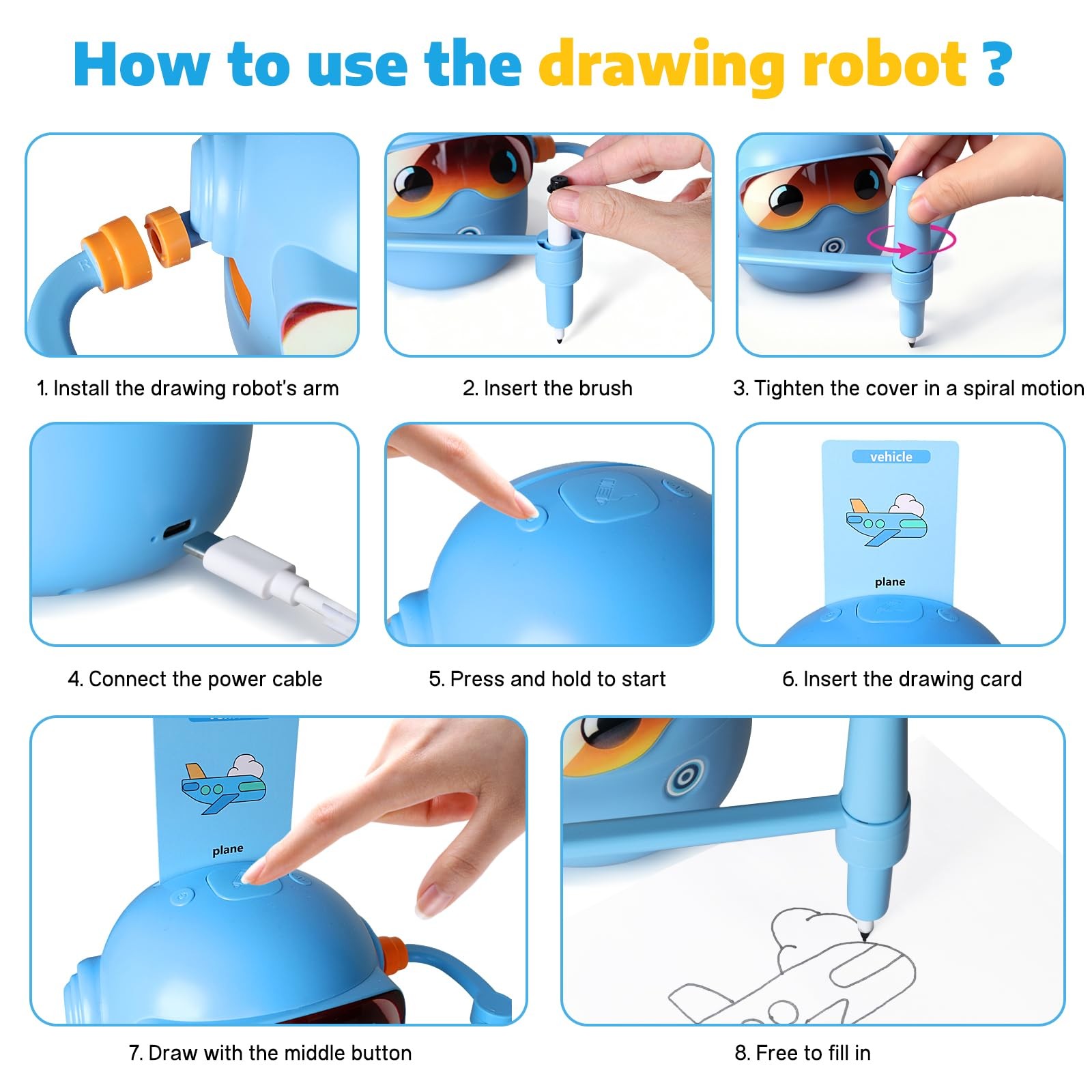 Drawing Robot for Kids,Doodle Bot Machine with 100 Standard, Blue