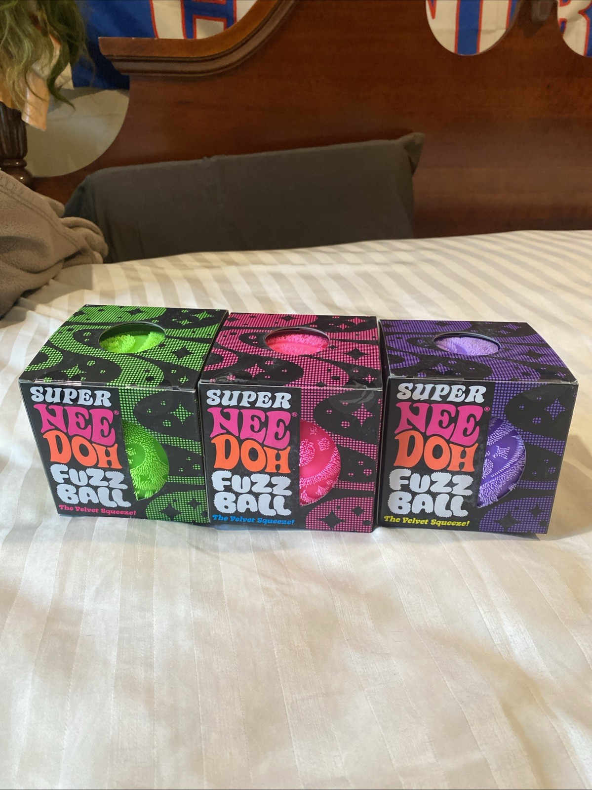 Schylling NeeDoh Super Fuzz Ball Giant Nee Doh XL Pink Purple Green Lot Of 3