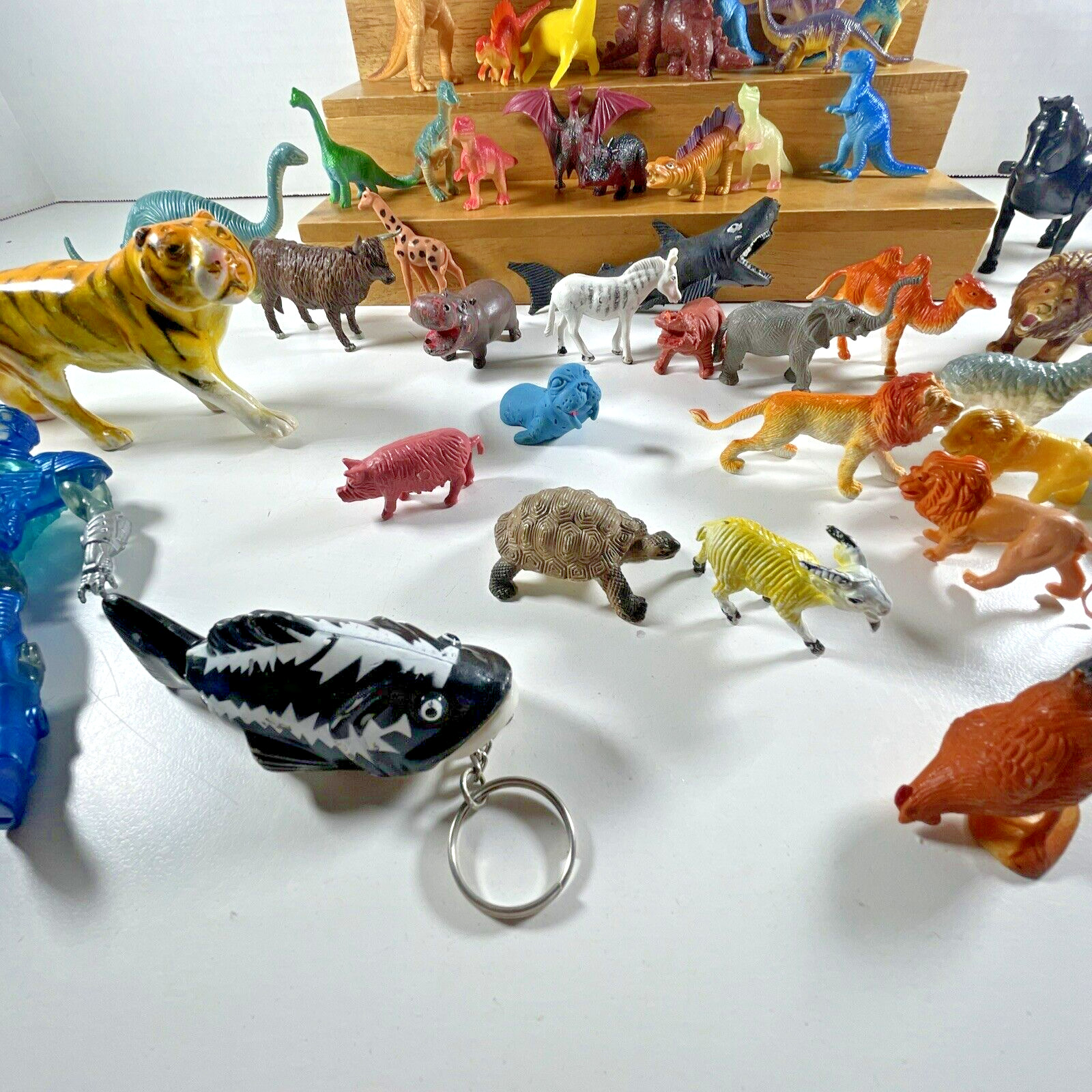 Estate TOY BOX LOT of 65 Miniature Toy Plastic Animal, Dinos + Figures