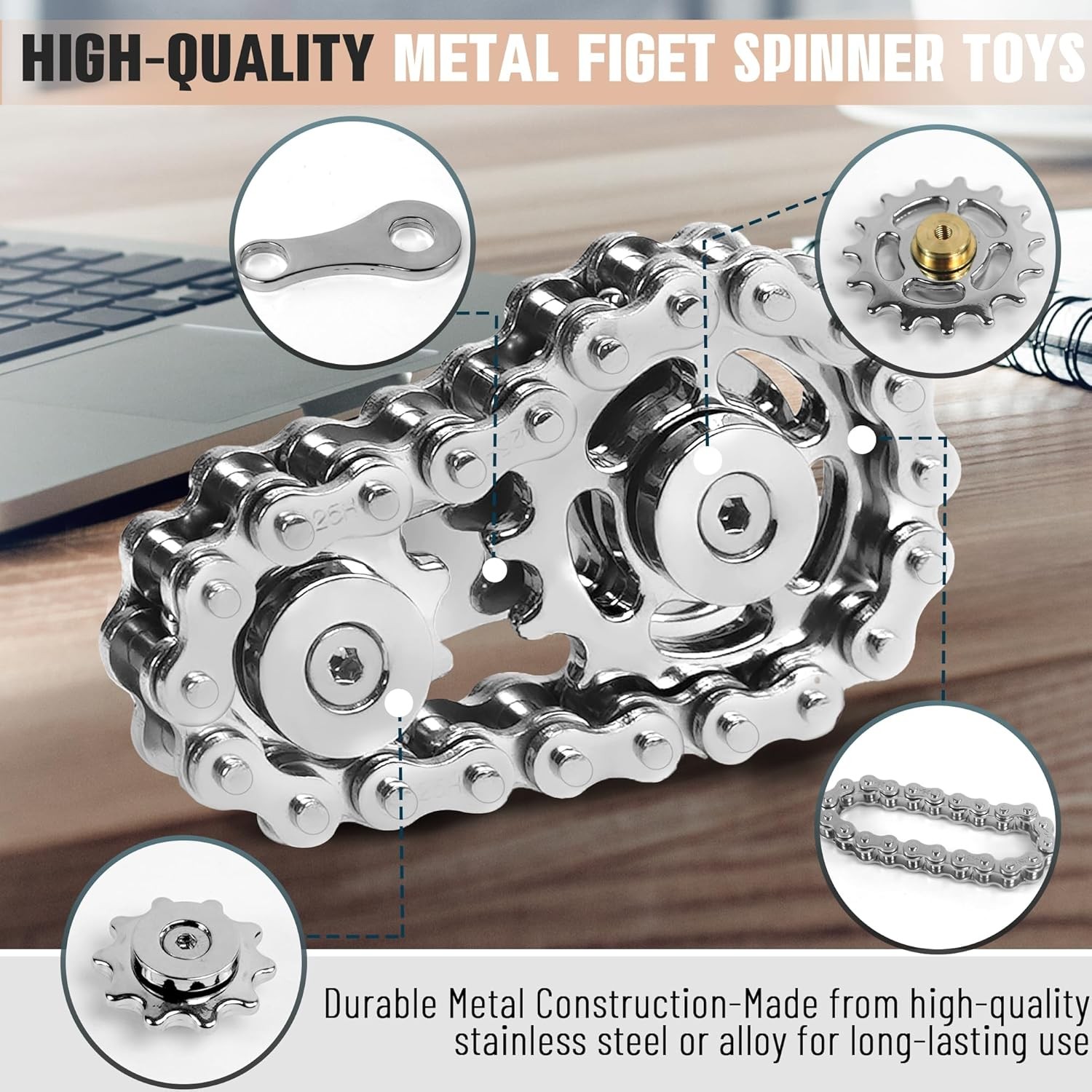 Metal Fidget Bike Chain Toy, Stress Relief Sensory Gadget for Adults Teens
