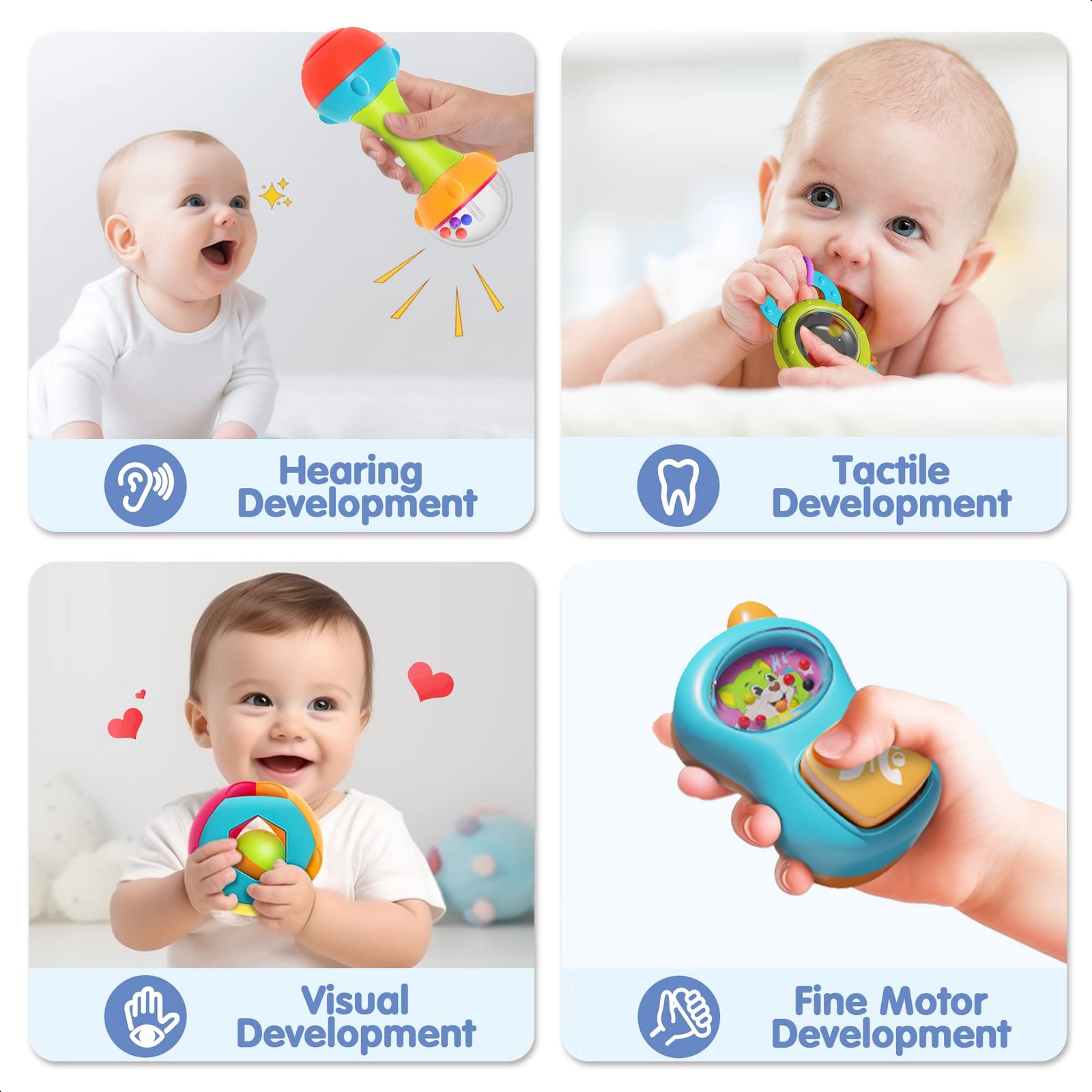 iPlay, iLearn 10pcs Baby Rattles Toys Set, Infant Grab Medium, Multicolor