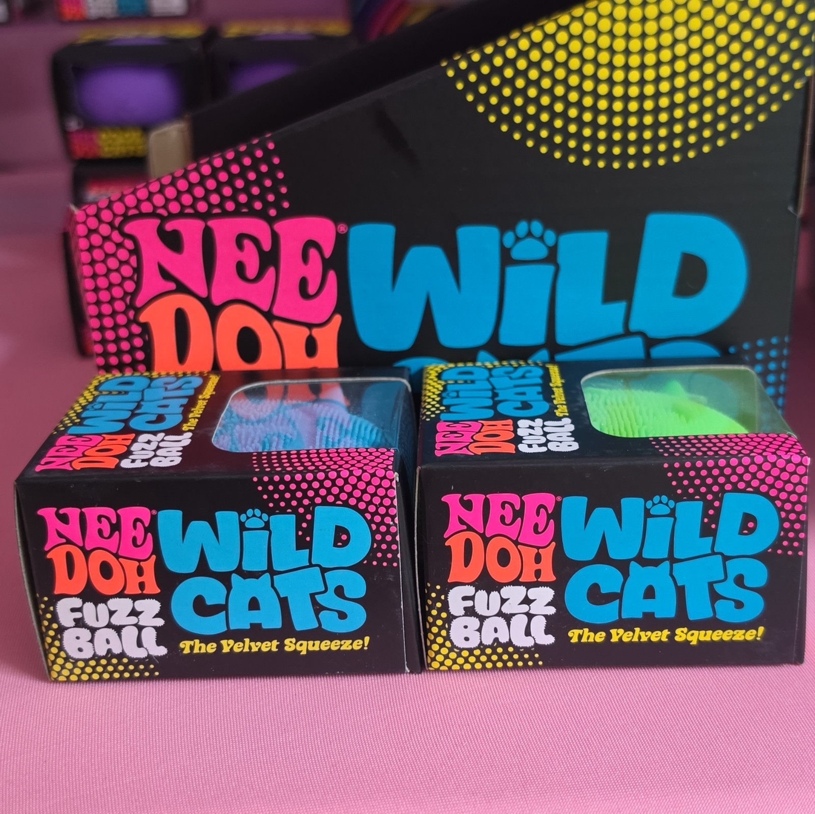 Schylling NeeDoh Wild Cats Fuzz Ball Velvet Squeeze Toy Blue/Green Lot 2