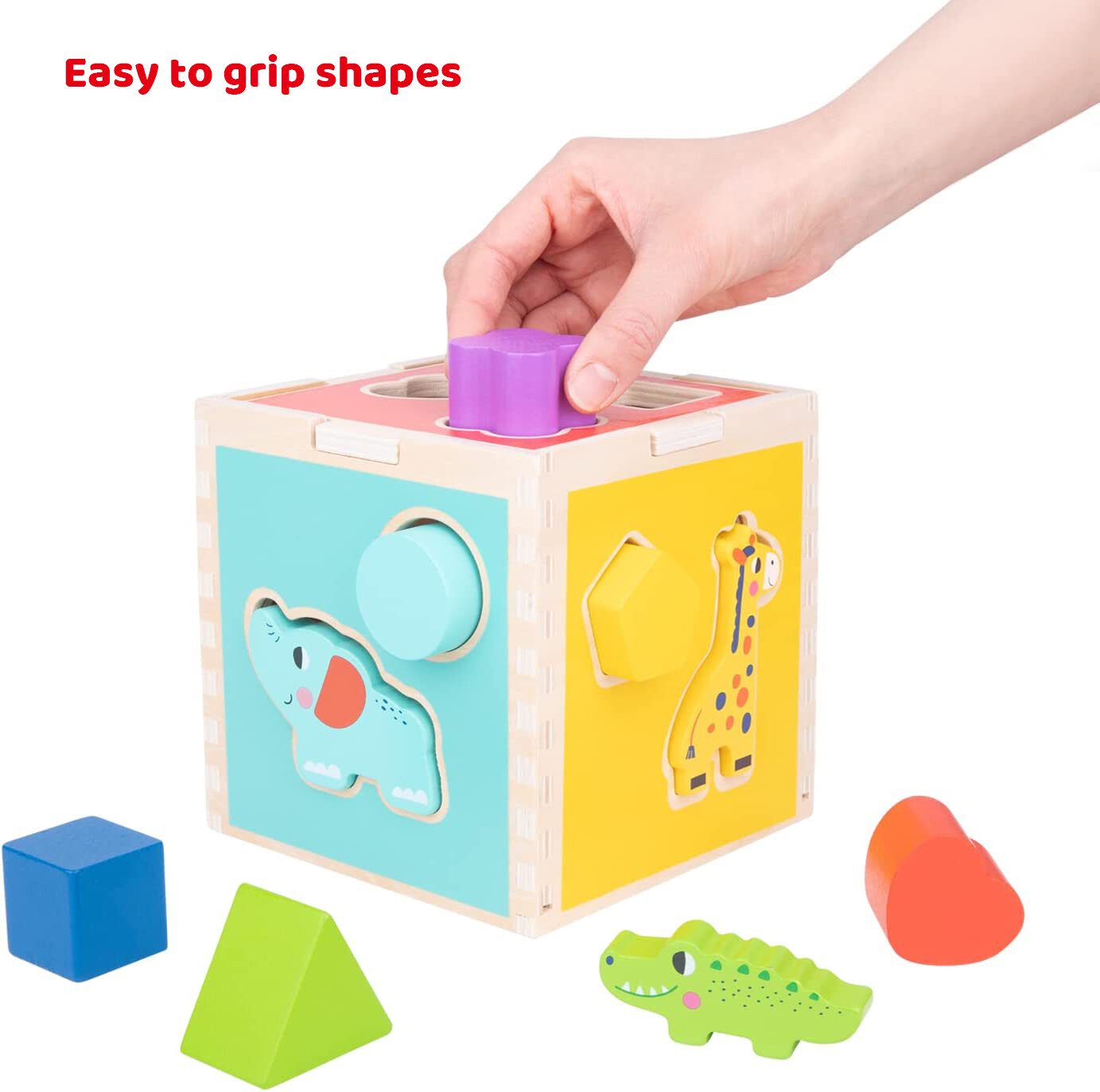 TOOKYLAND Wooden Shape Sorting Cube – Toy with Animal and Geometric Blocks, 12m+