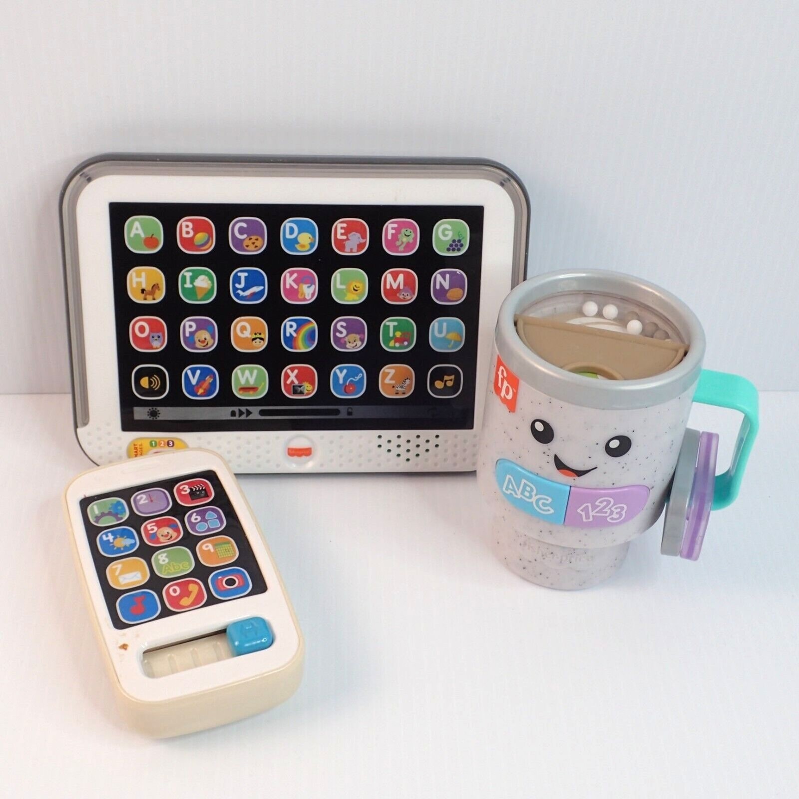 Fisher Price Laugh & Learn Tablet & Phone Plus Wake Up & Learn Mug Lot of 3