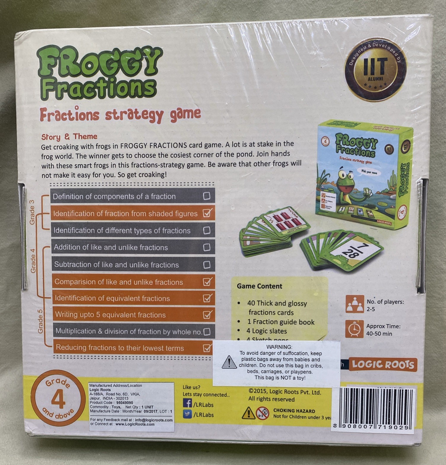 Logic Roots Froggy Fractions Math Card Game~Homeschool~Match Drawings& Fractions