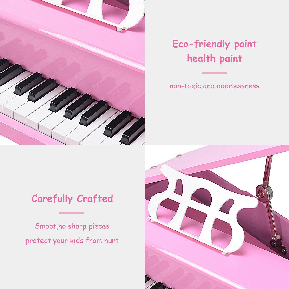Children Keyboard 30-key Toy Beginner Baby Piano w/ Bench Wood Pink Perfect Gift