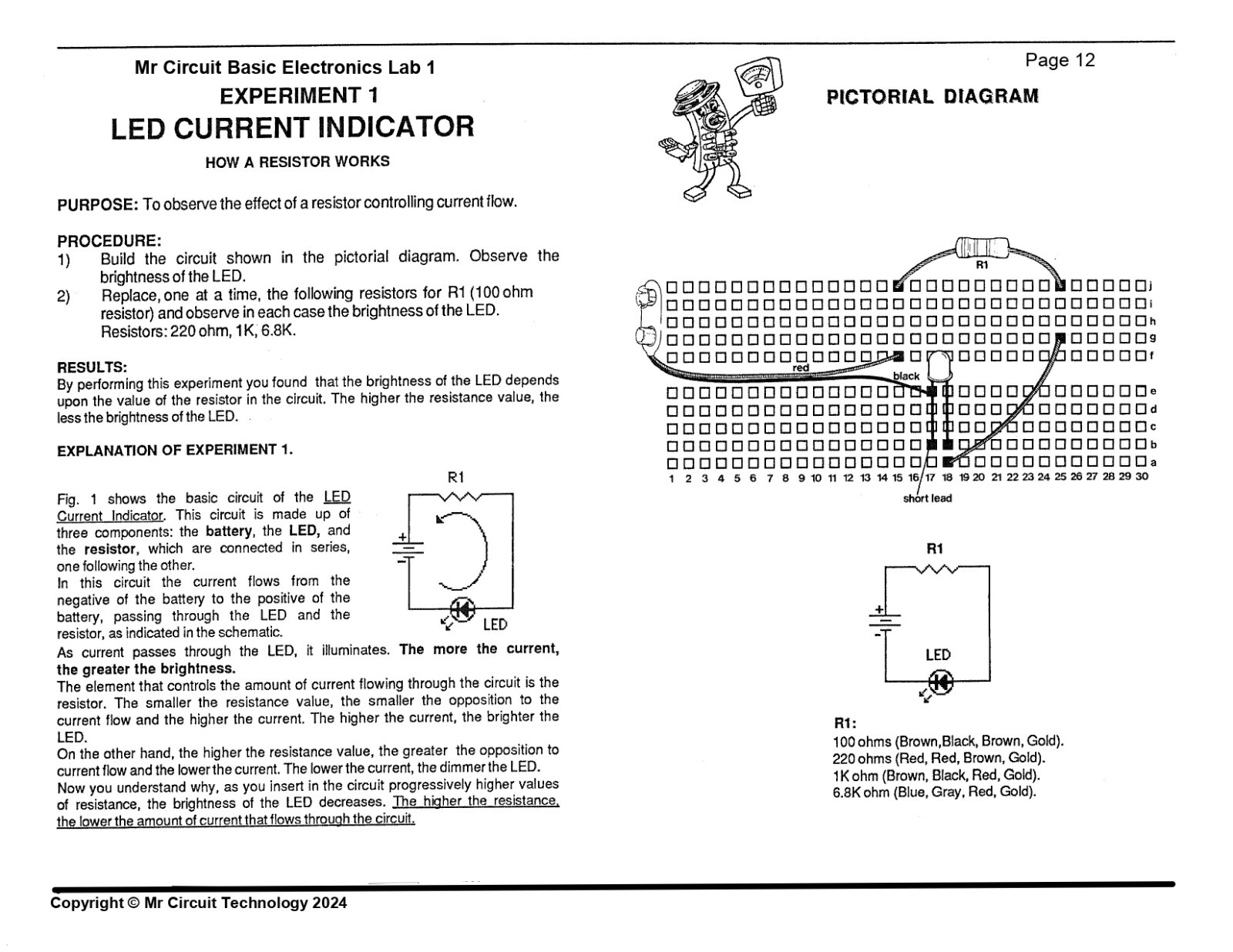 MC1-01 ** Mr Circuit Science ** Experiment Kit -How A Resistor Works-
