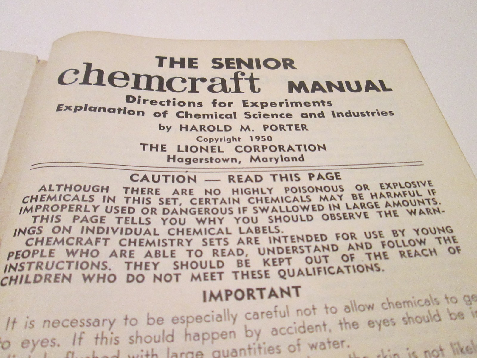 1950 Lionel Porter Chemcraft Senior Manual