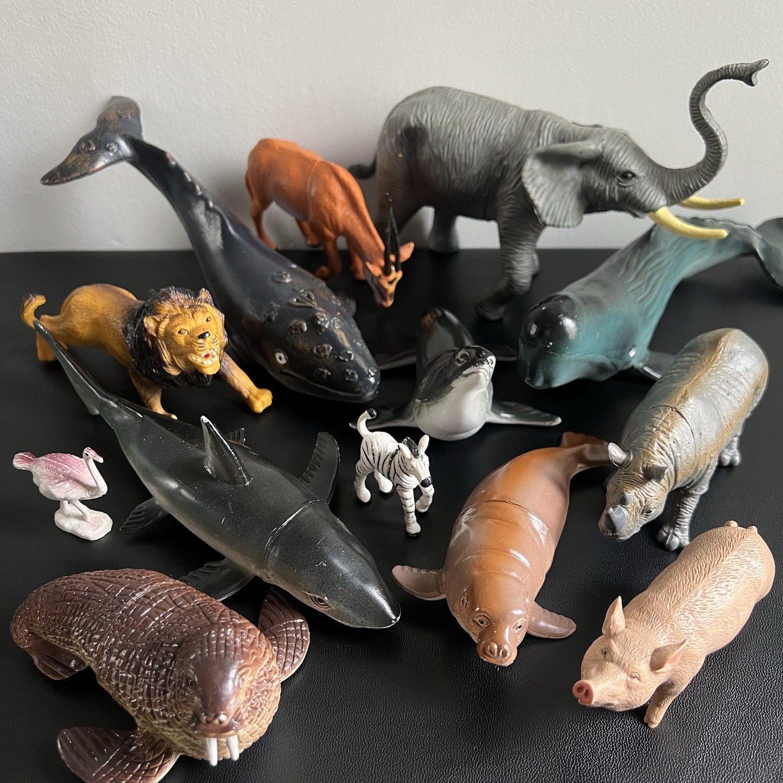 Vintage Mixed Lot Plastic Toy Animals Safari Zoo Marine Life Elephant Lion Whale