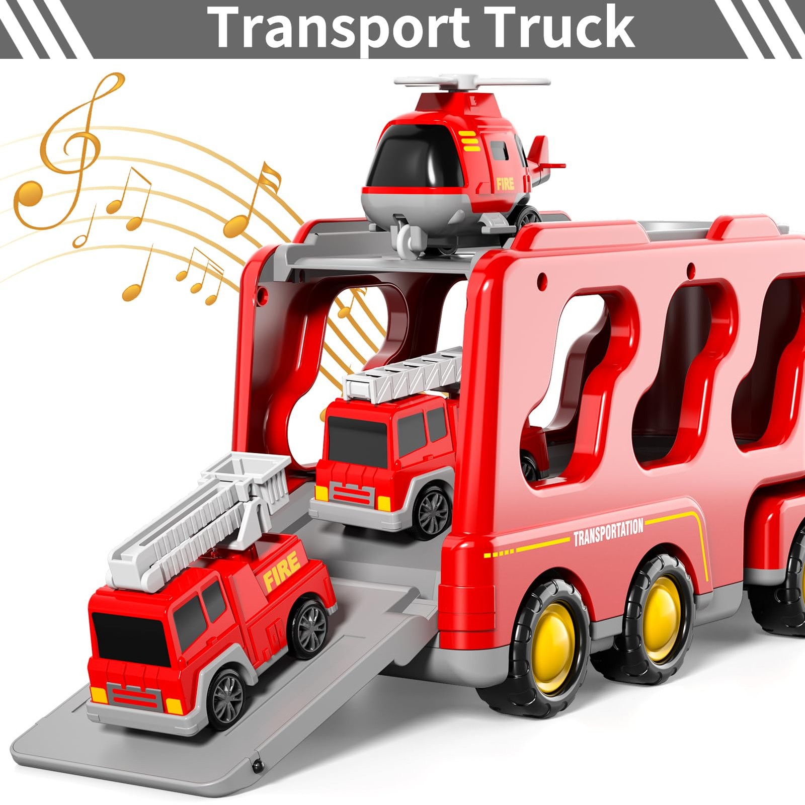 Bennol 5-in-1 Fire Trucks Toy Set for Boys Age 1-3 4 x 5 x 13 inches, Red