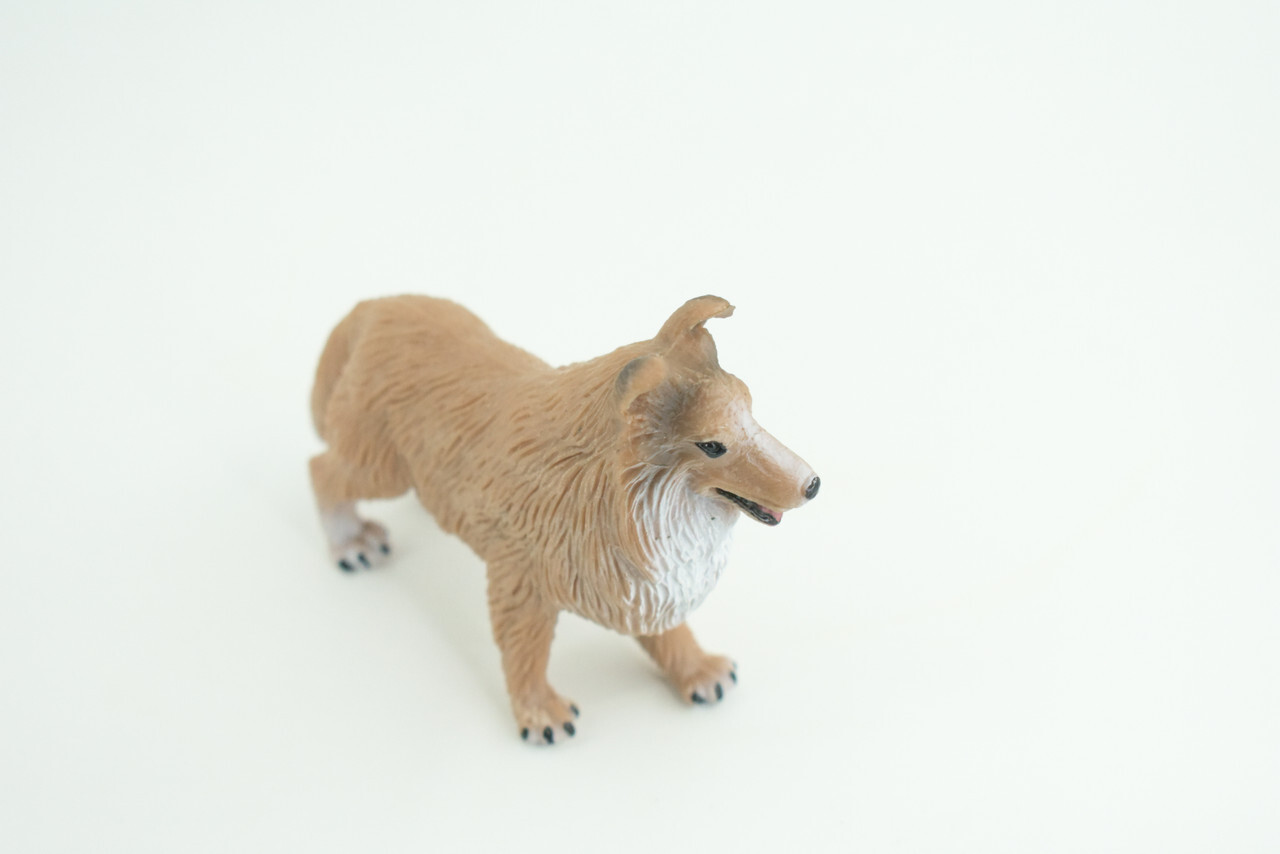 Collie Dog Toy, Brown Realistic Hand Painted Rubber Model, 4 Inches CH790 BB186