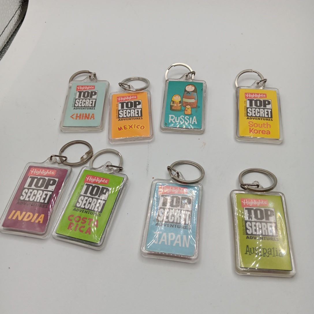 Lot Of 8 HIGHLIGHTS Top Secret Adventures Keychains JAPAN Mexico AUSTRALIA China