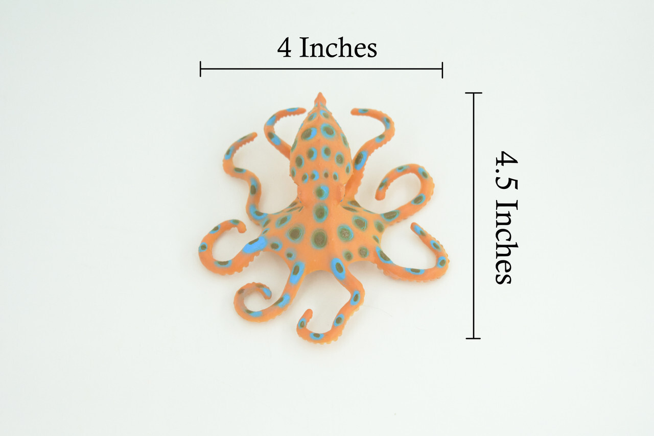 Blue Ringed Octopus Toy, Realistic Hand Painted Rubber Model, 4 1/2″ CH850 BB197