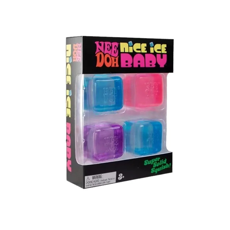 New NeeDoh Nice Ice Baby Sensory Squish Cube Super Solid Stress Toy 4 Cube Pack