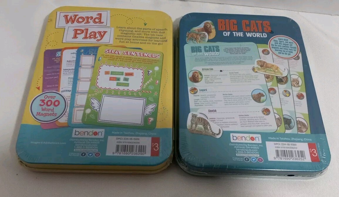 Bendon Word Play & Big Cats Magnetic Learning Activity Lot Of 2 New Unopened