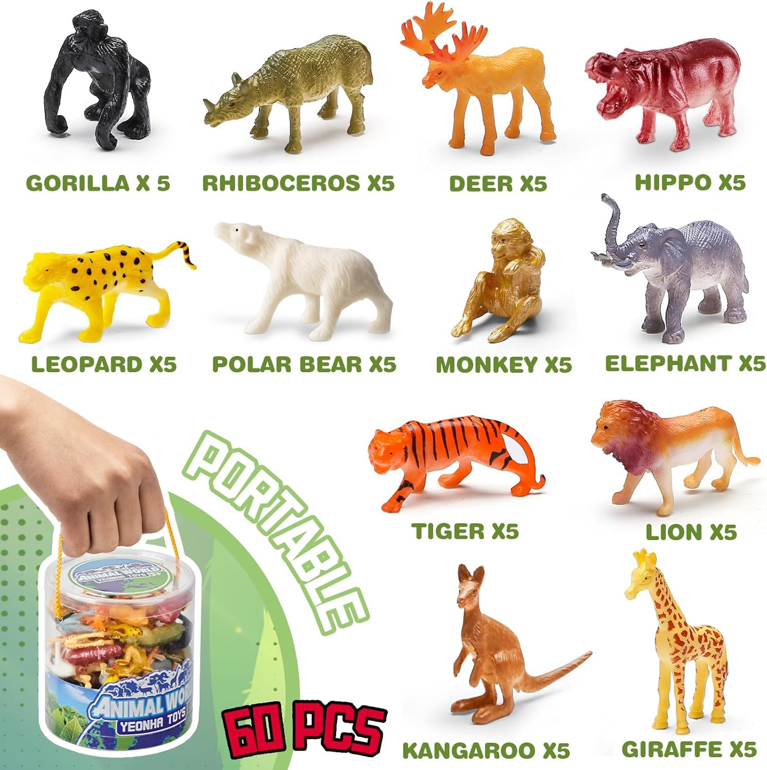 60 Piece Mini Zoo Animal Toy with Gift Box Realistic Small Plastic Animal Figur