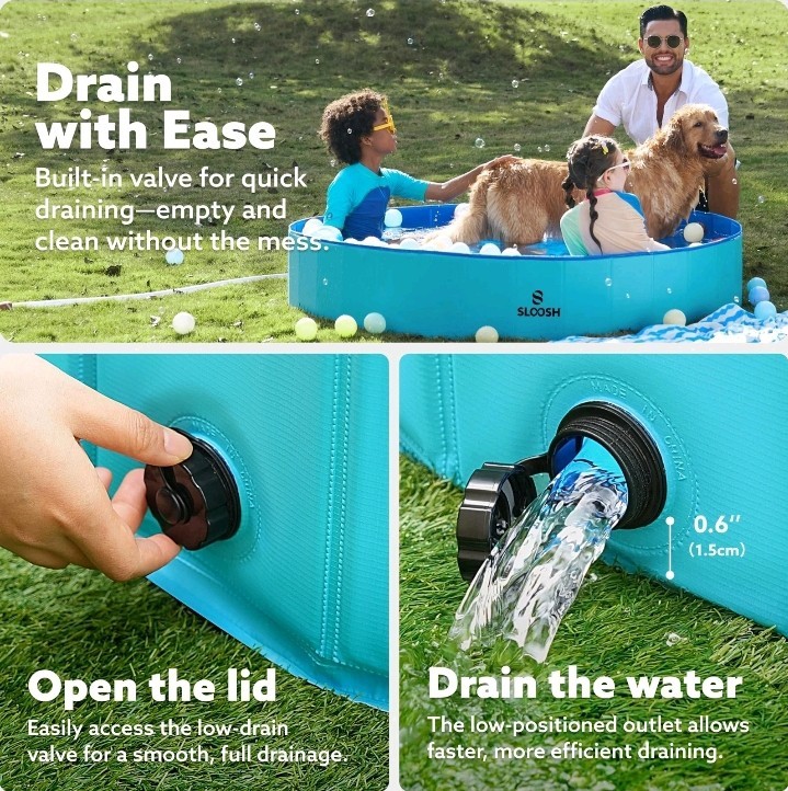 SLOOSH Foldable Dog Kiddie Pool – Portable Hard Plastic Doggie Swimming Pool..C1