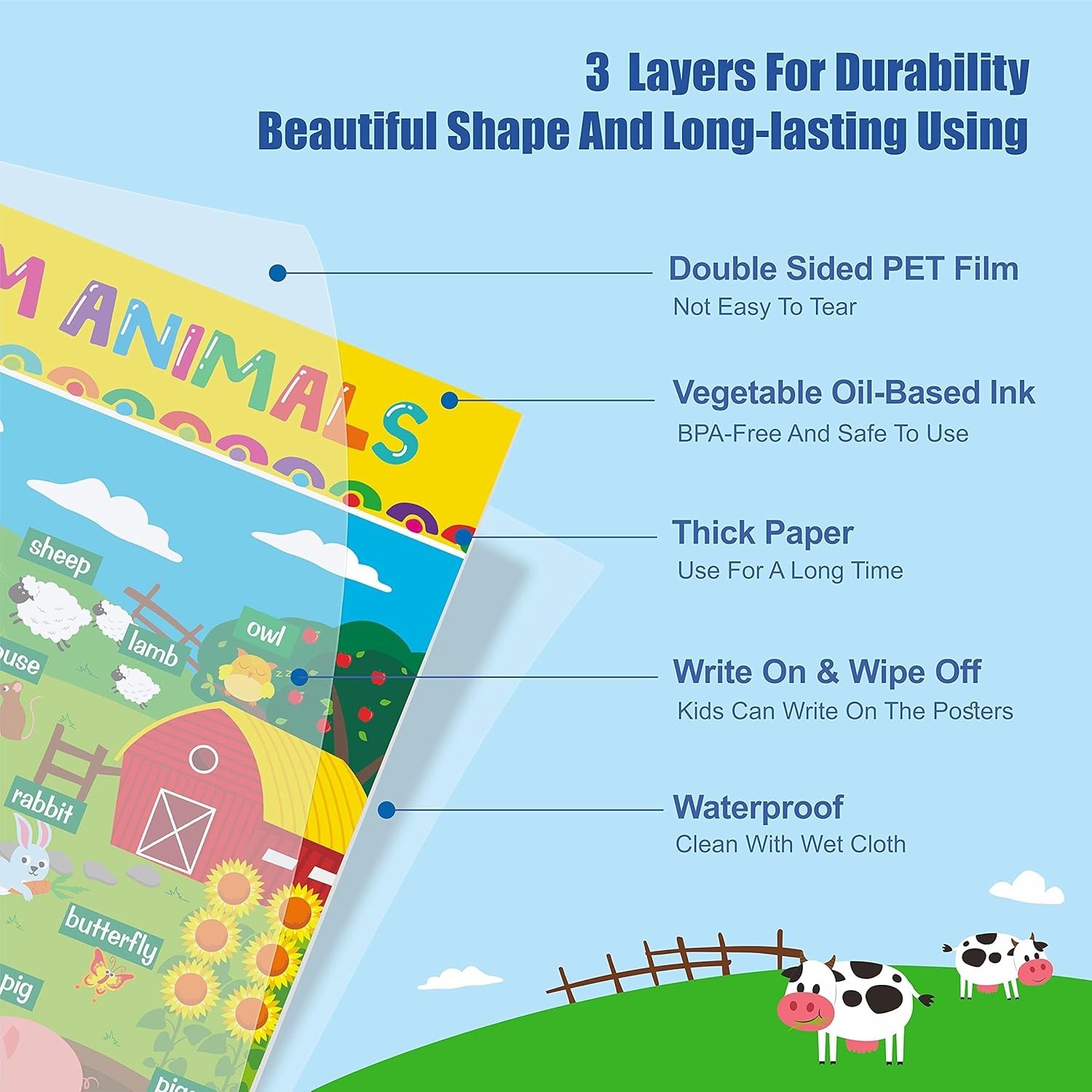 17 Packs Educational Poster, PET Film Covered Preschool Learning Tools for Nu…