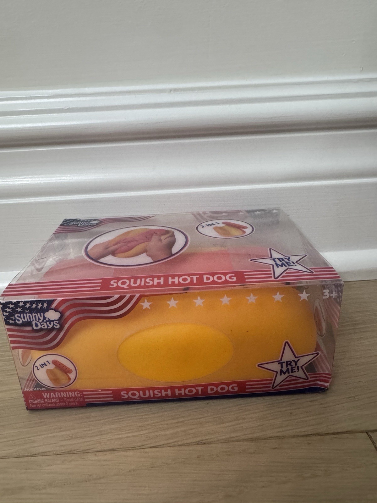 Squishy Hot Dog Squeezy Fidget Toy Sunny Days 2-in-1 Hotdog Stress Relief NEW
