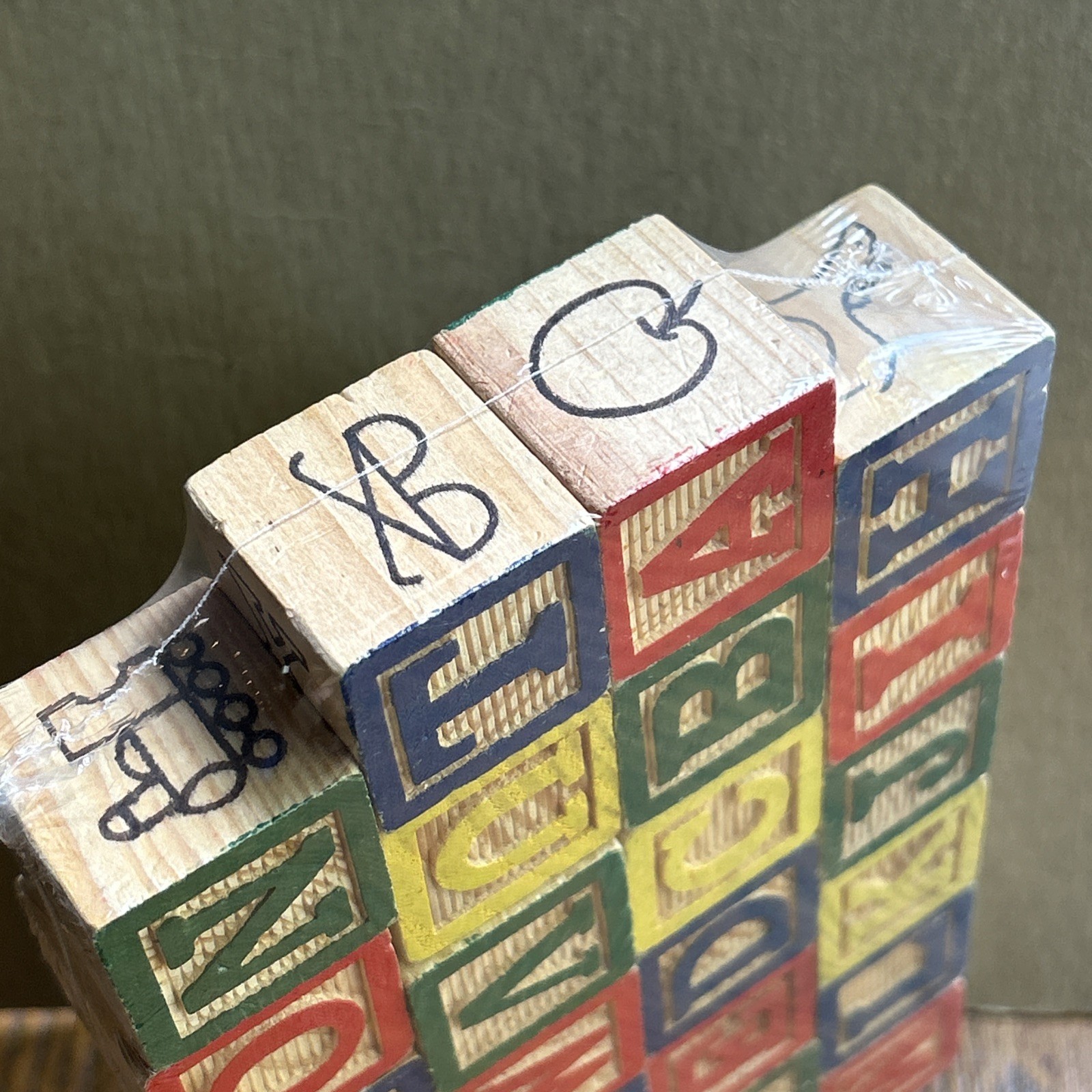 26 1-1/4 Size Colored Wooden Blocks ABC’s Numbers Spelling Words And Pictures