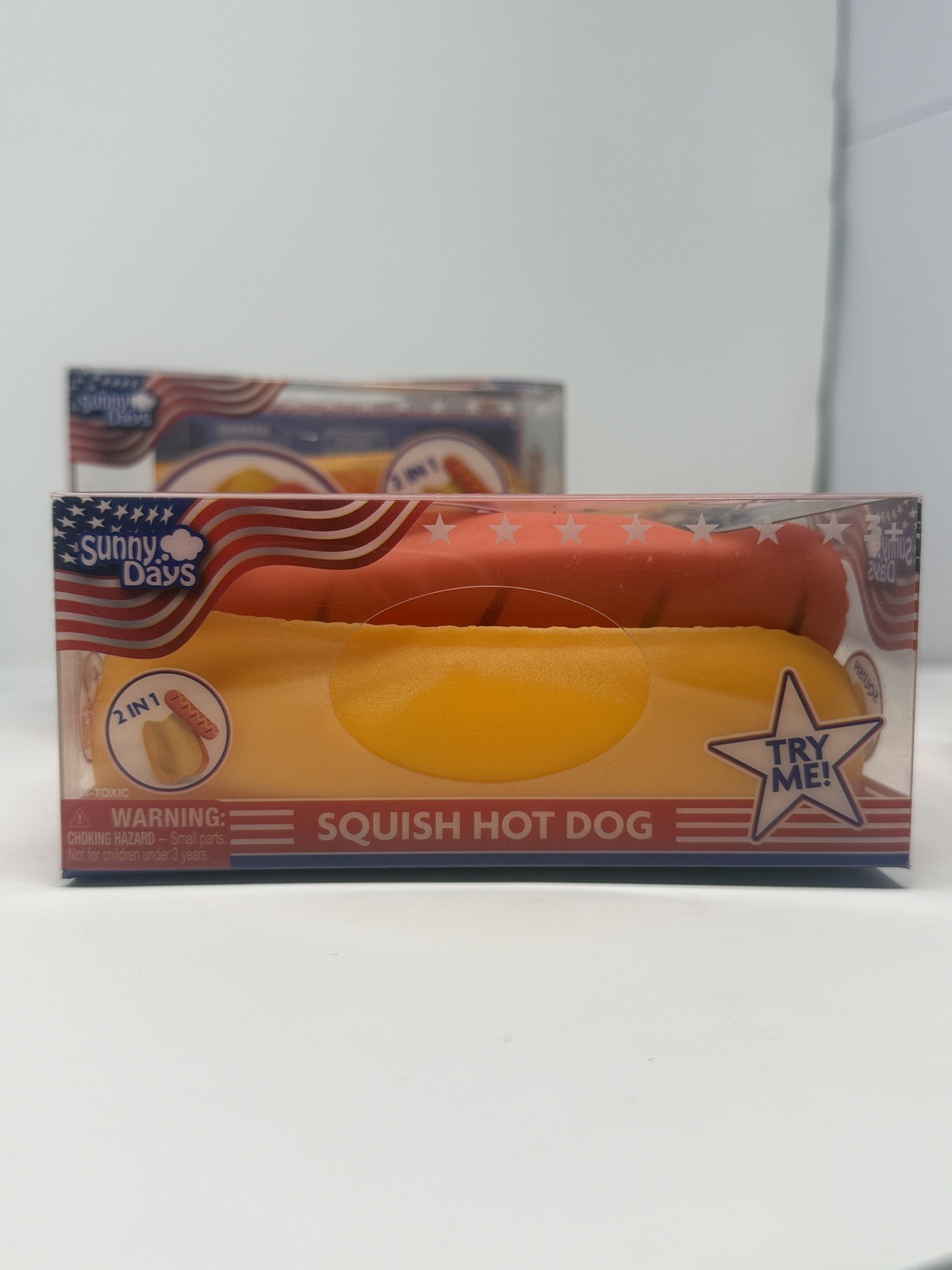 Lot of 3 Sunny Days Viral Squish Hot Dog 2-in-1 Sensory Squeeze Toy NEW
