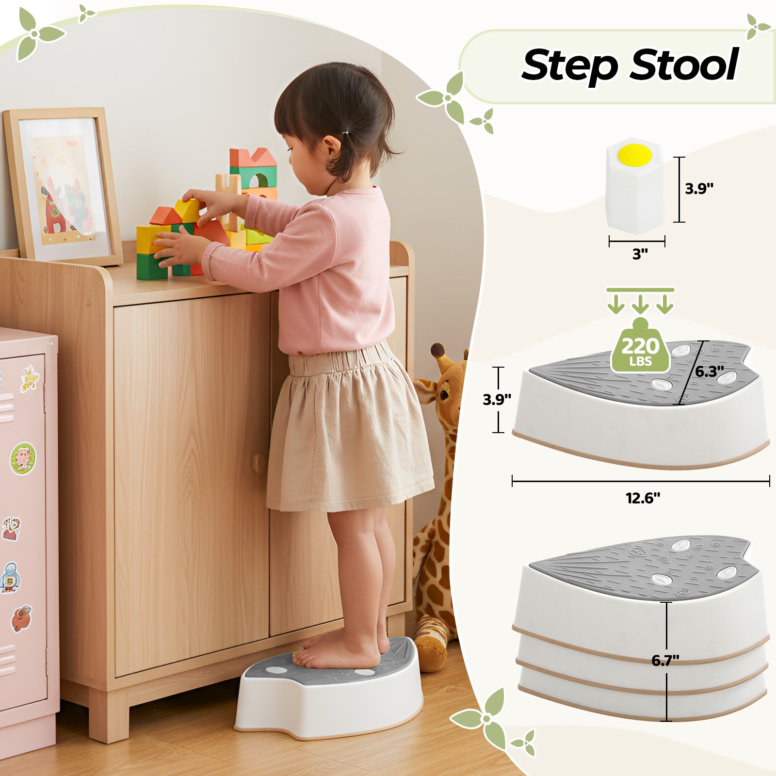 Stepping Stones for Kids, 3 Pcs Anti-Slip Balance Stones for Toddler, Gray