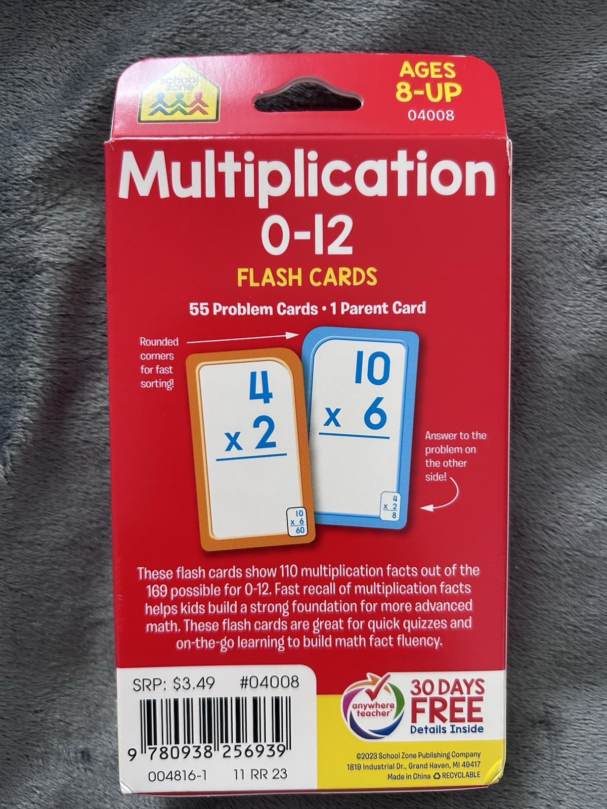 School Zone Multiplication 0-12 Flash Cards Ages 8+ 2023 MPN 04008