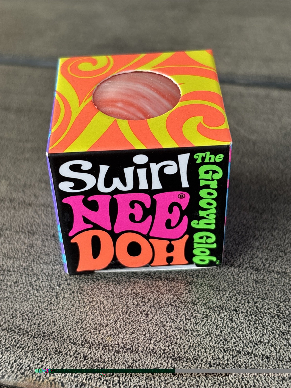 Needoh Teenie Single – Sensory Squeeze Toy – Mini Groovy Glob – Orange Swirl NIB
