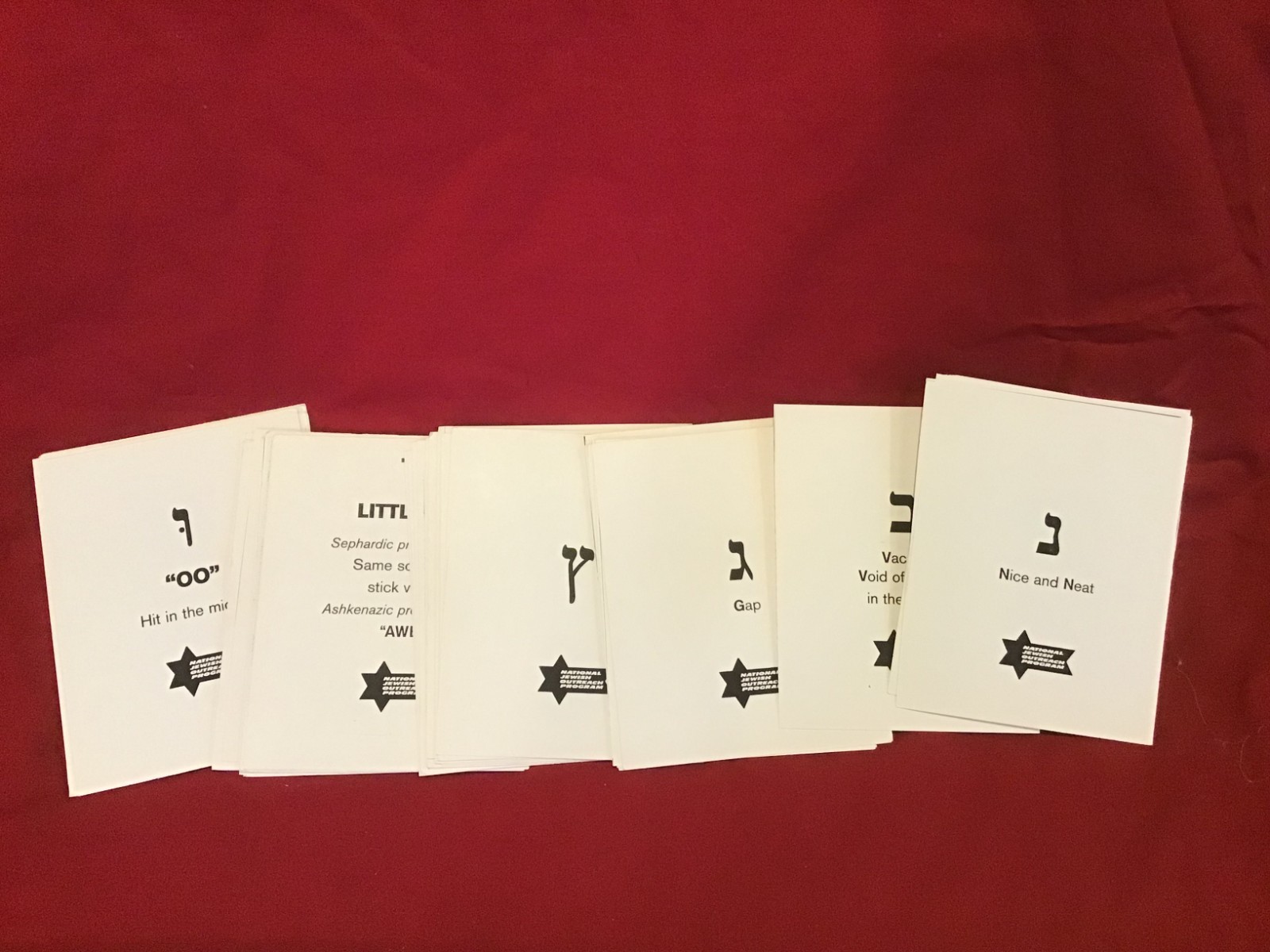 National Jewish Outreach Hebrew Alef Aleph Bet Alphabet Flash Cards NIP