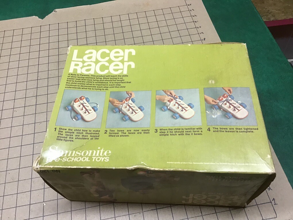 MINT UNUSED in box – scarce LACER RACER a shoe car w signs to learn shoe tying