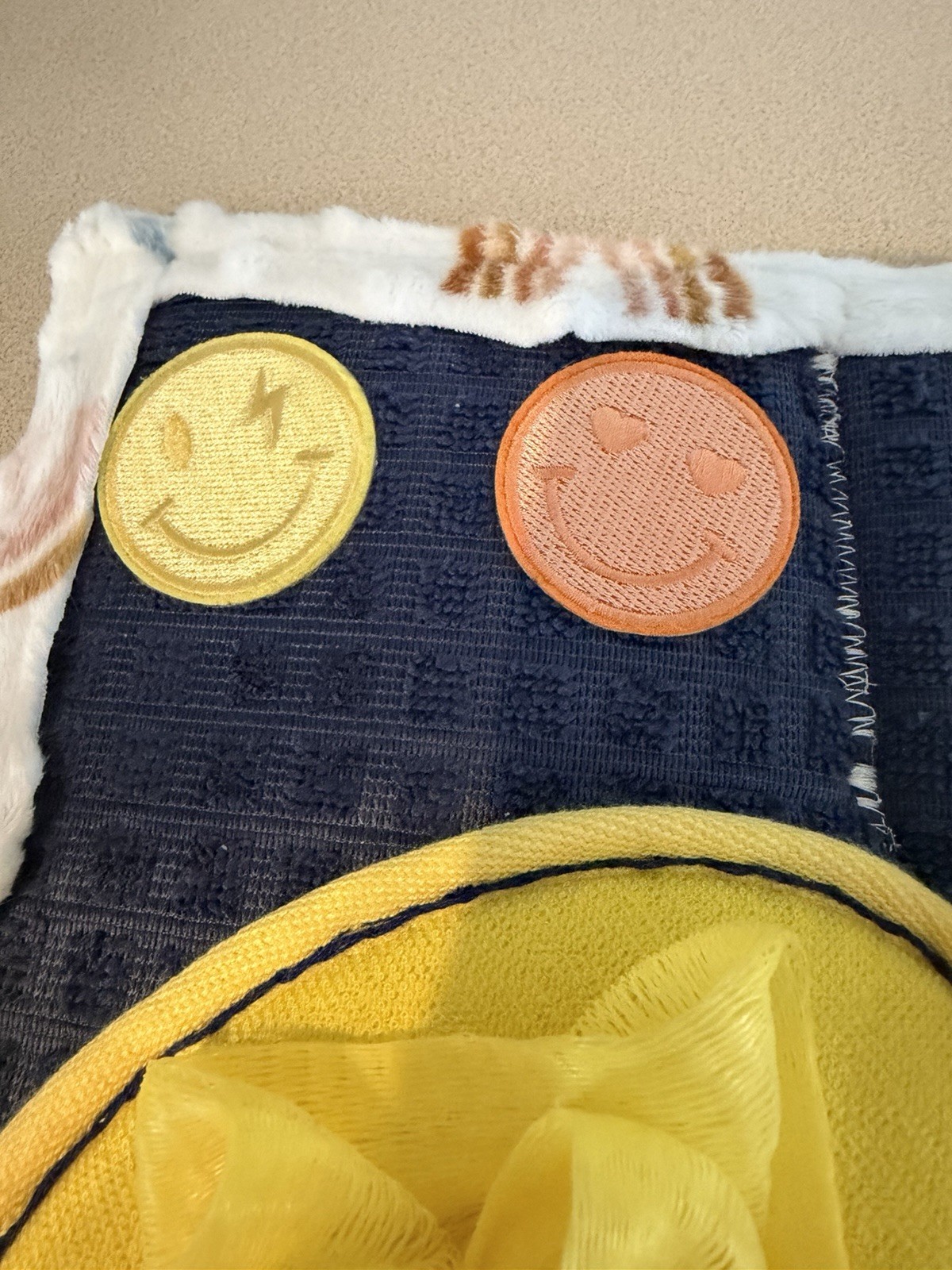Autism Sensory Activity Mat Teddy Bear Patch Textures Bells Mesh Pocket 18×12″
