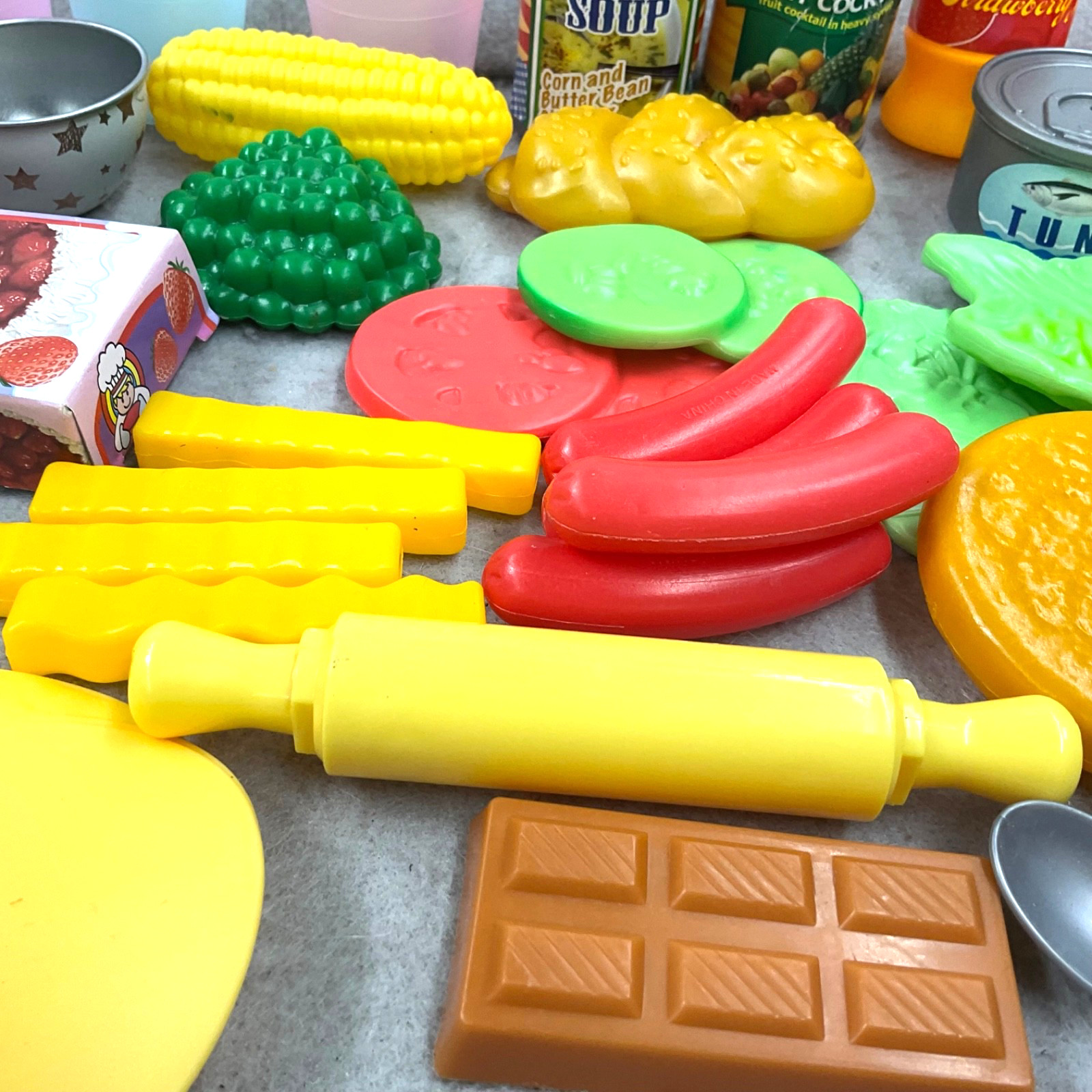 Play Food & Can Goods Pretend Fruit Glasses Buns Chips Veggies 40+ Items