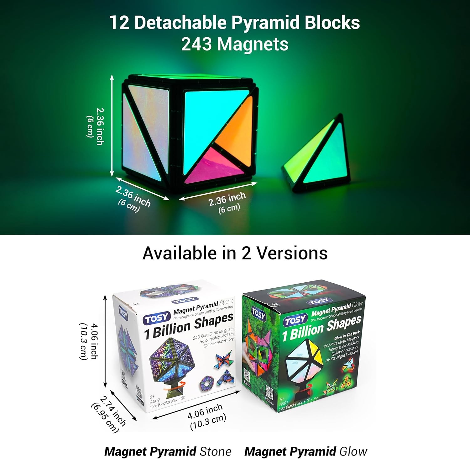 TOSY Magnet Pyramid Glow – 1 Cube Transforms into 1 Billion Shapes (Bunny, Egg,