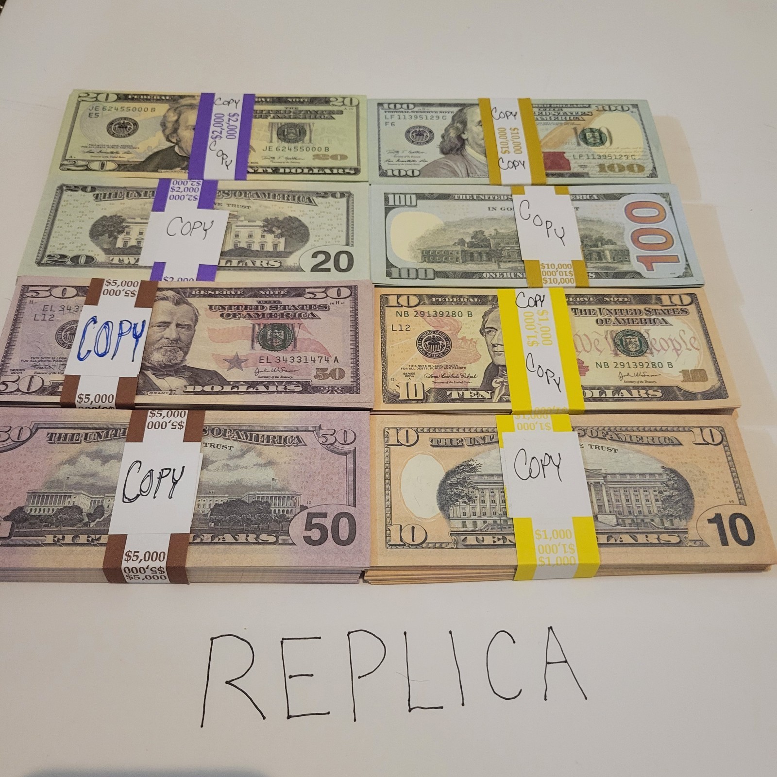 Best Replica NEW $10, $20, $50 & $100 Bills * 200 ea (800x bills total) REPLICA