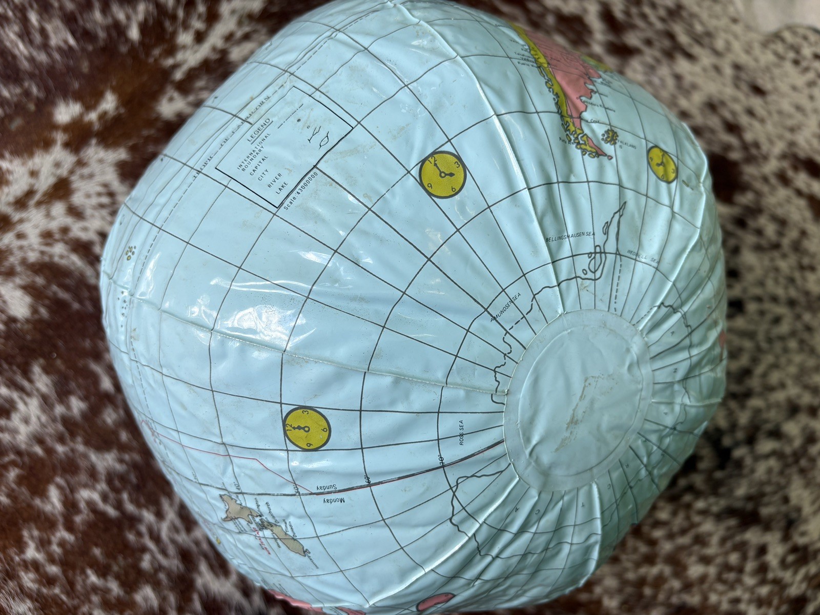 Vintage Vinyl Inflatable World Globe Map USSR West Germany 1980s