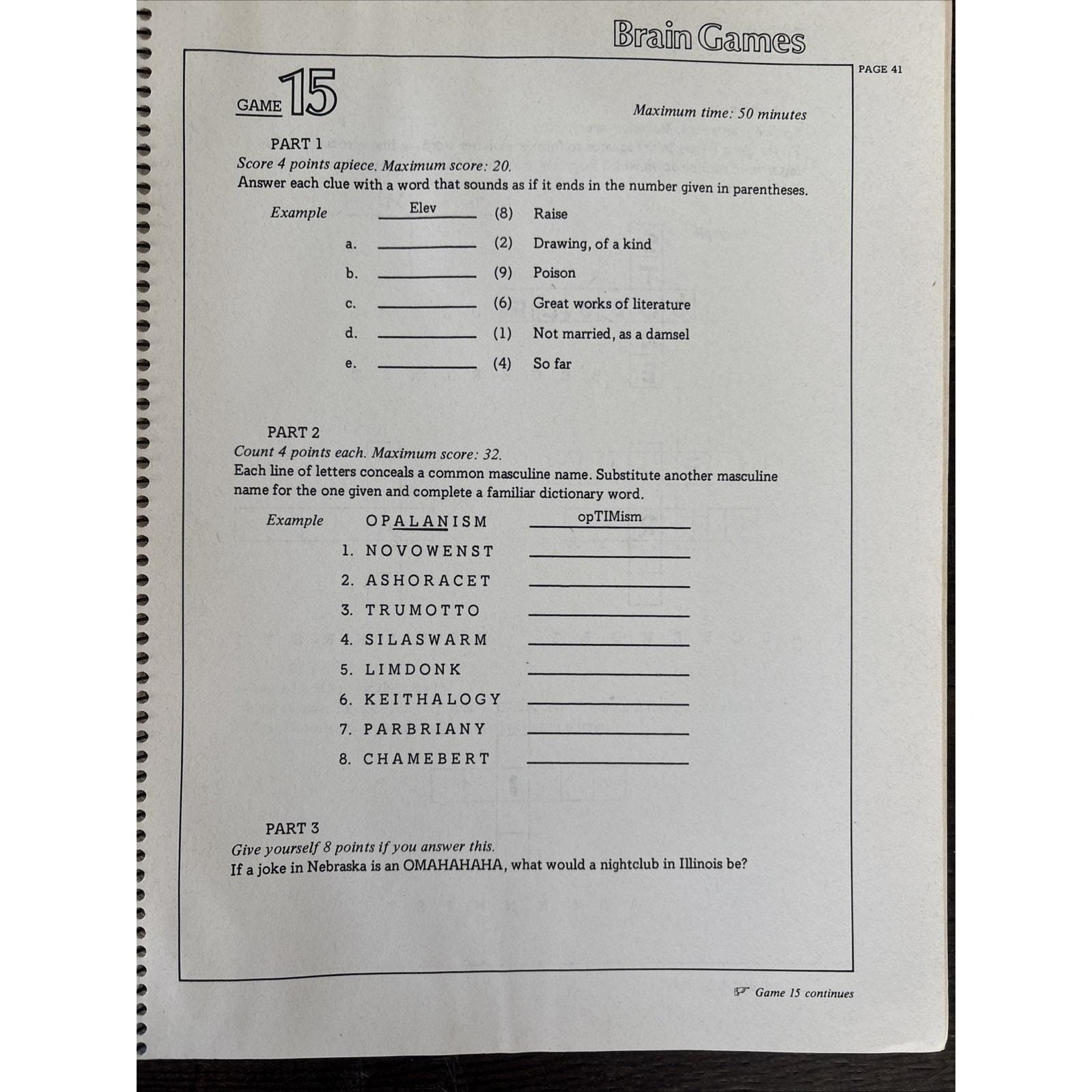 Brain Games Book by Wil Shortz Vintage 1979 70s 175 Mind Boggling Puzzles Speech