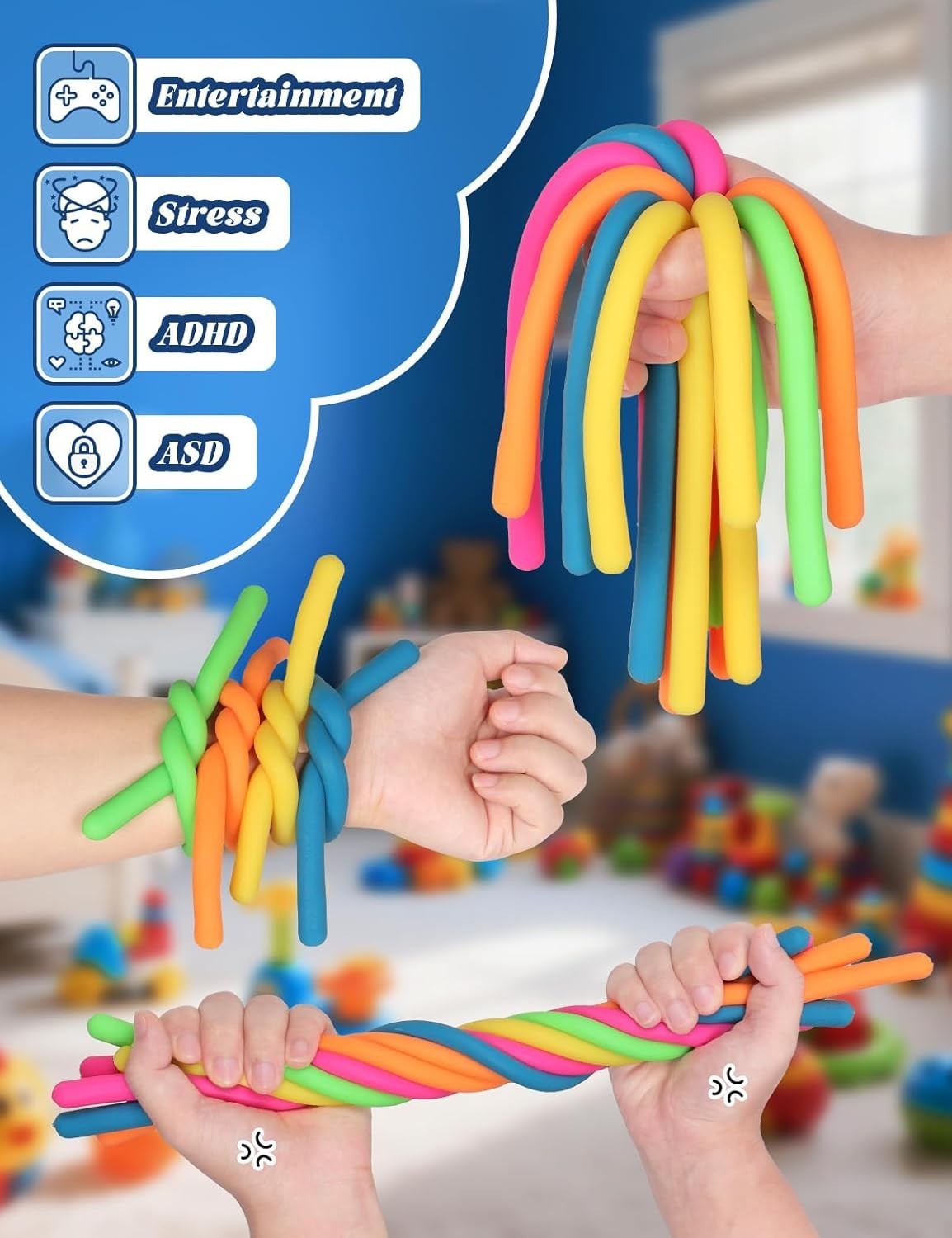 10 Pack Sensory Toys for Kids – Upgraded Extra-Thick Stretchy Sensory Strings…
