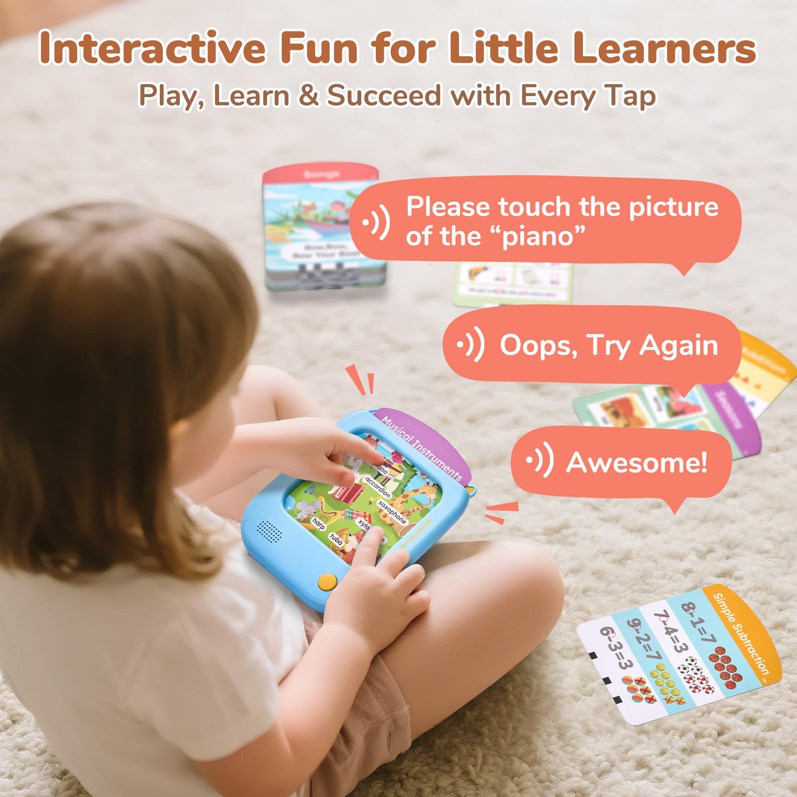 JoyCat Kids Learning Tablet, 5 x 7 x 0.1 inches, Red, Green, Blue, Yellow
